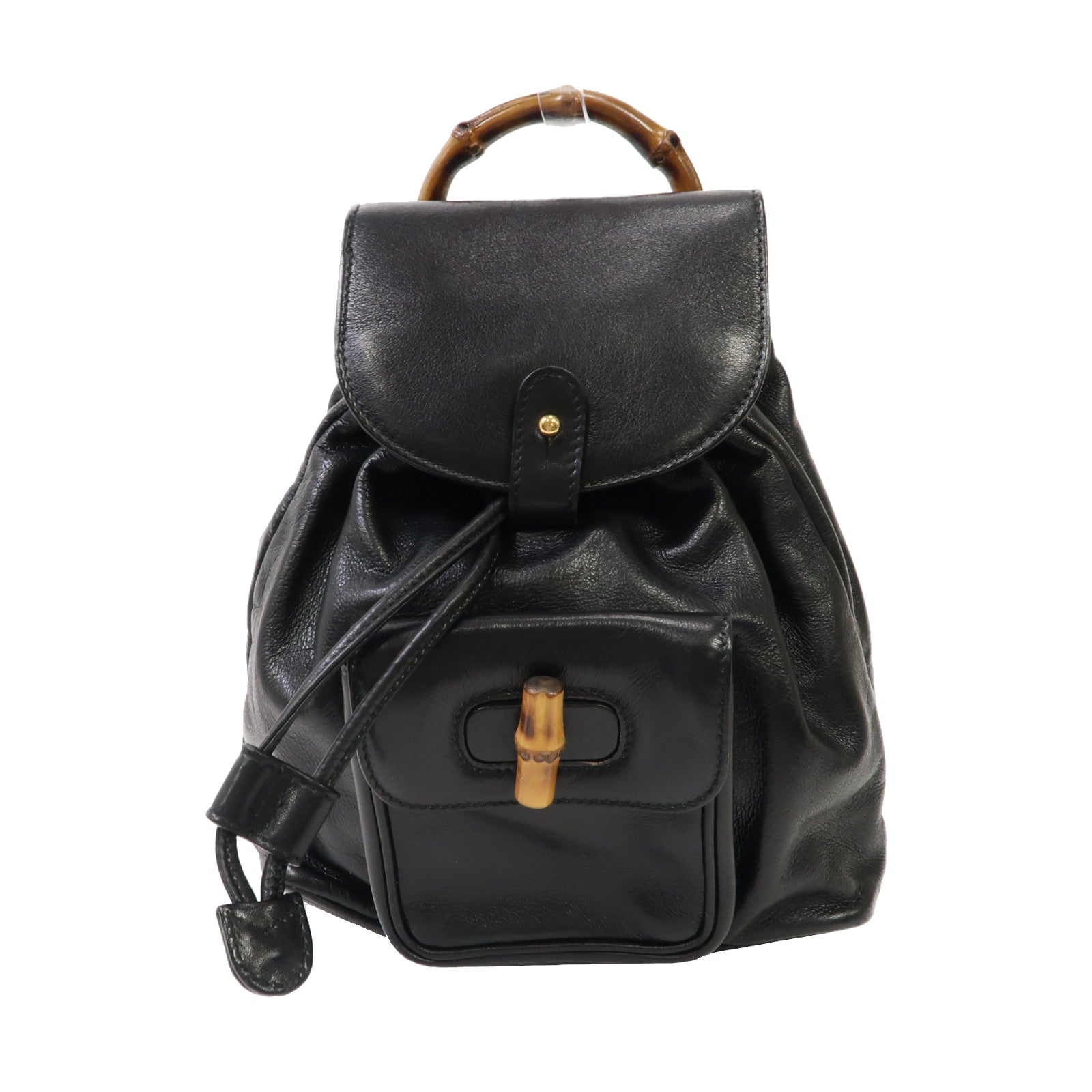 GUCCI 【激減優惠】皮革Bamboo Backpack金扣背包黑色