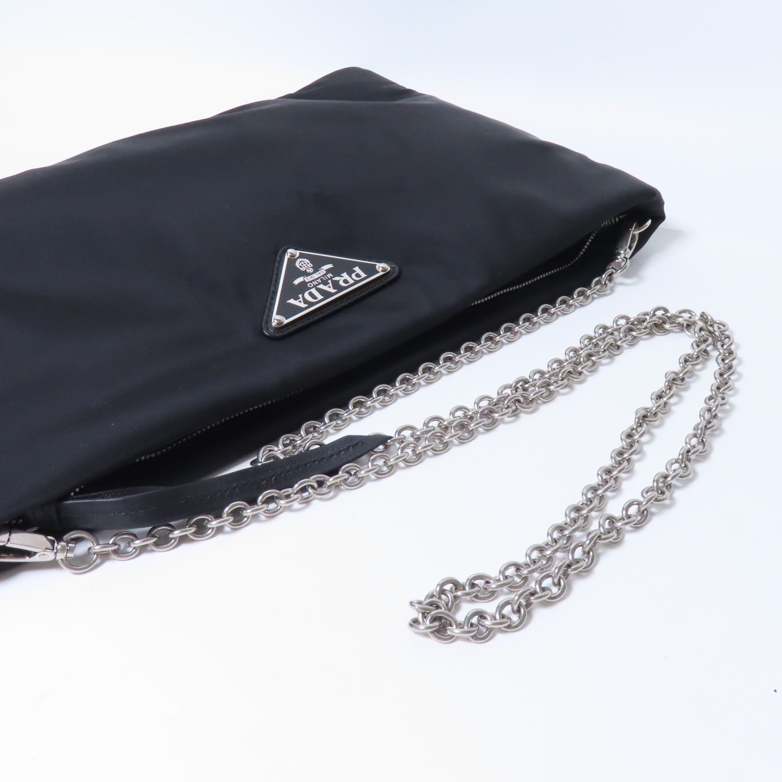PRADA 尼龍2 Way Shoulder Bag銀扣鏈帶肩背袋黑色
