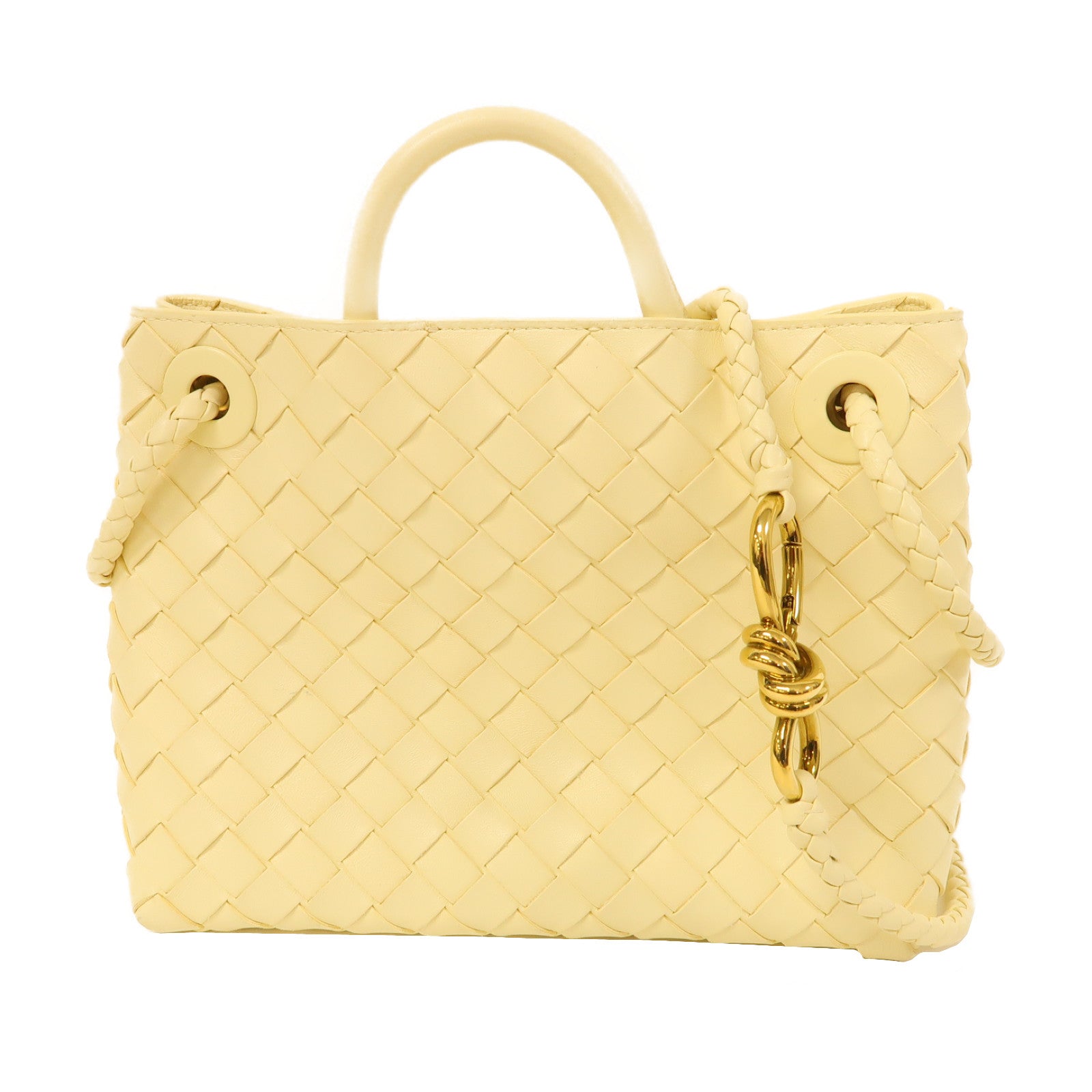 BOTTEGA VENETA 織紋皮革Small Andiamo With Chain金扣手挽肩背兩用袋黃色