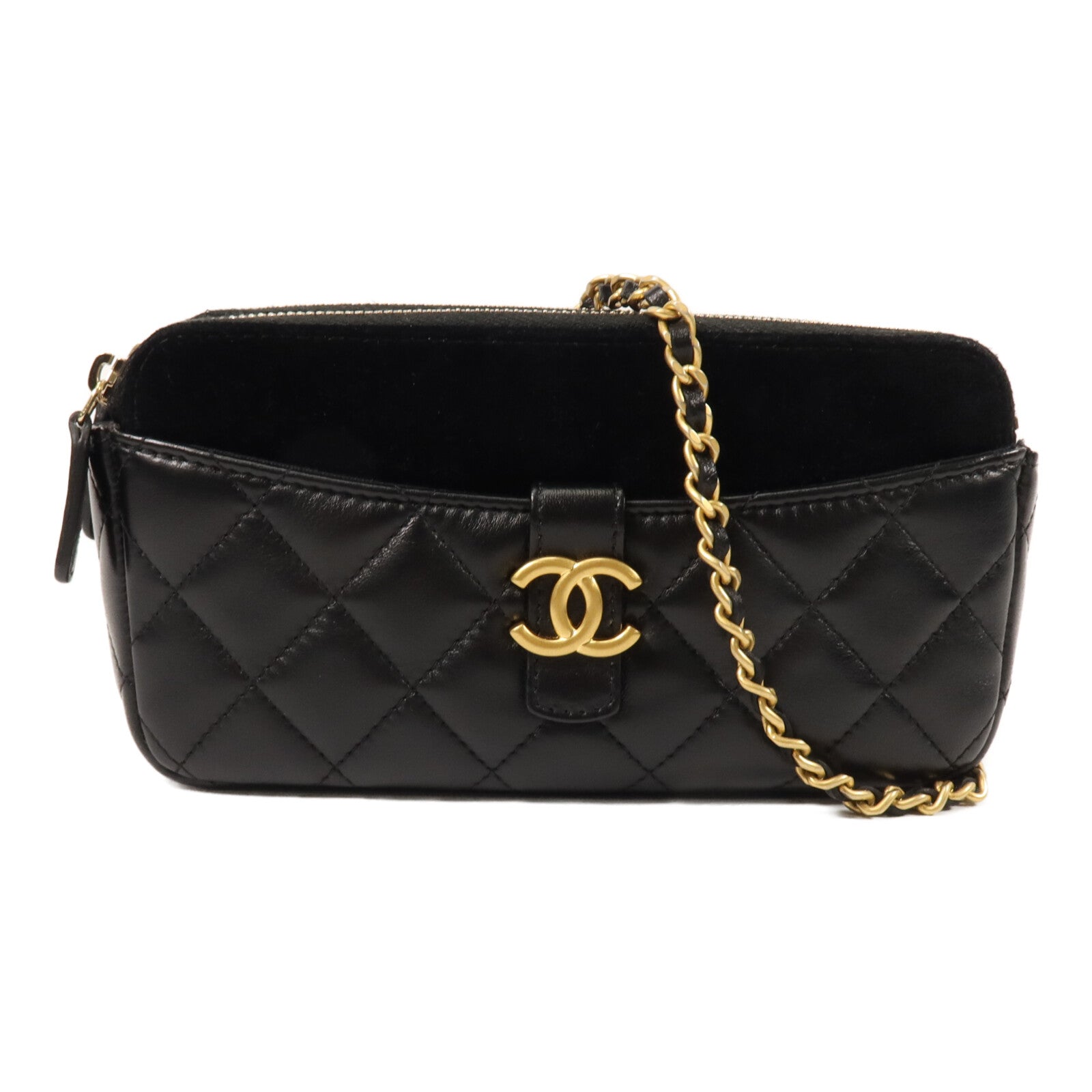 CHANEL 羊皮/麂皮皮革Phone Bag鏈帶肩背袋