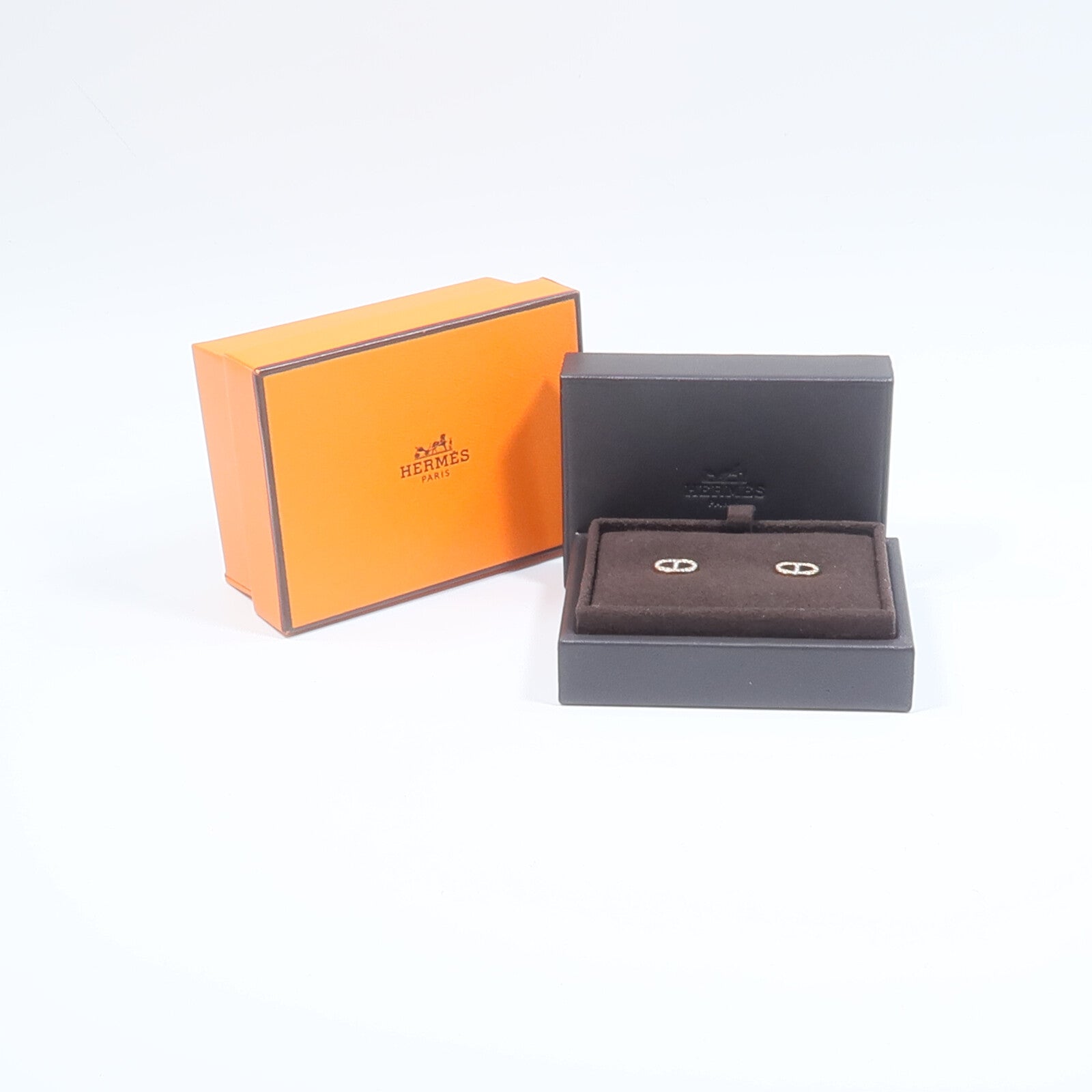 HERMES 18K玫瑰金Chaine d'ancre Contour Stud Earrings鑽石耳環