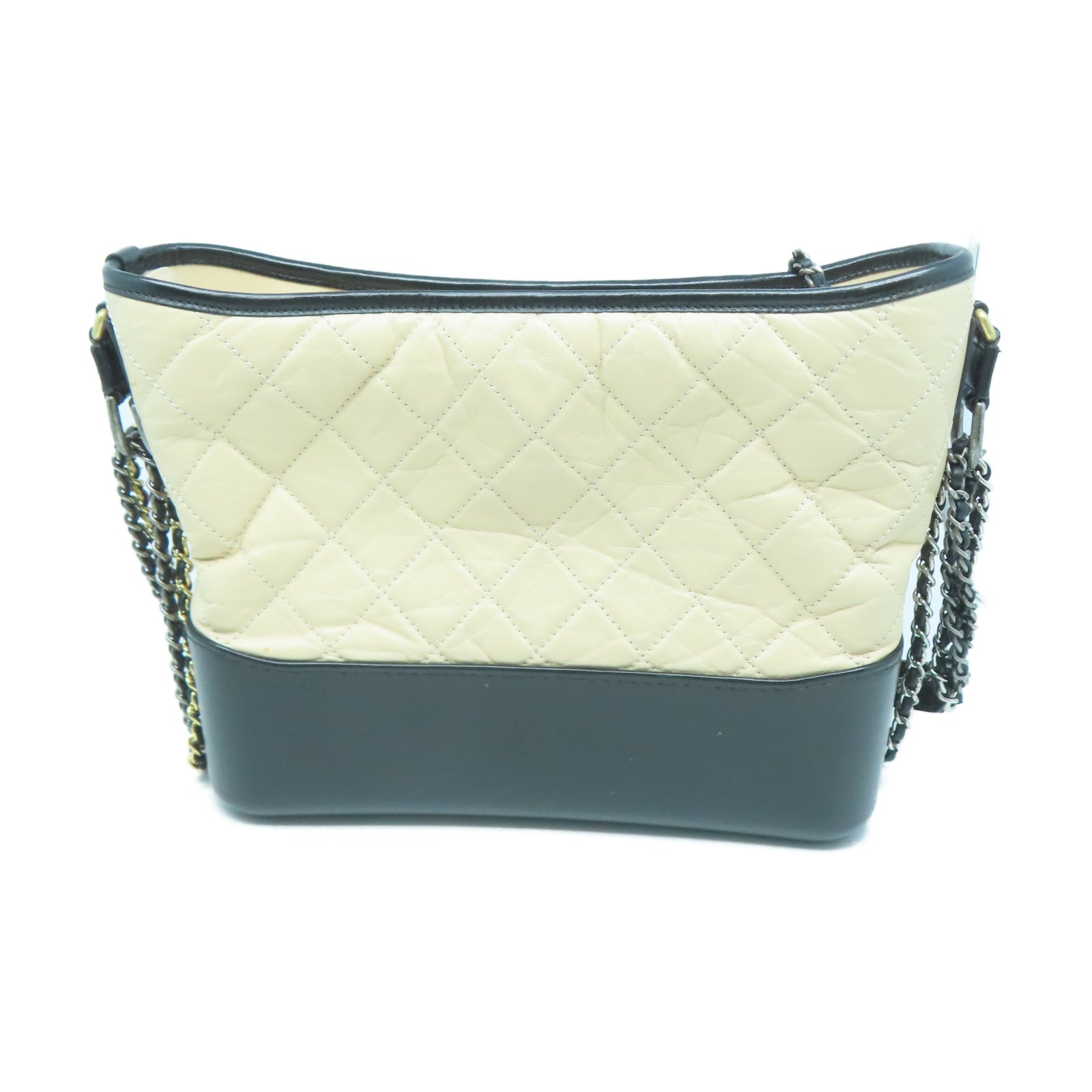 CHANEL 【清倉大減價】菱格牛皮皮革Gabrielle Chain Shoulder金扣/銀扣鏈帶肩背袋米色/黑色