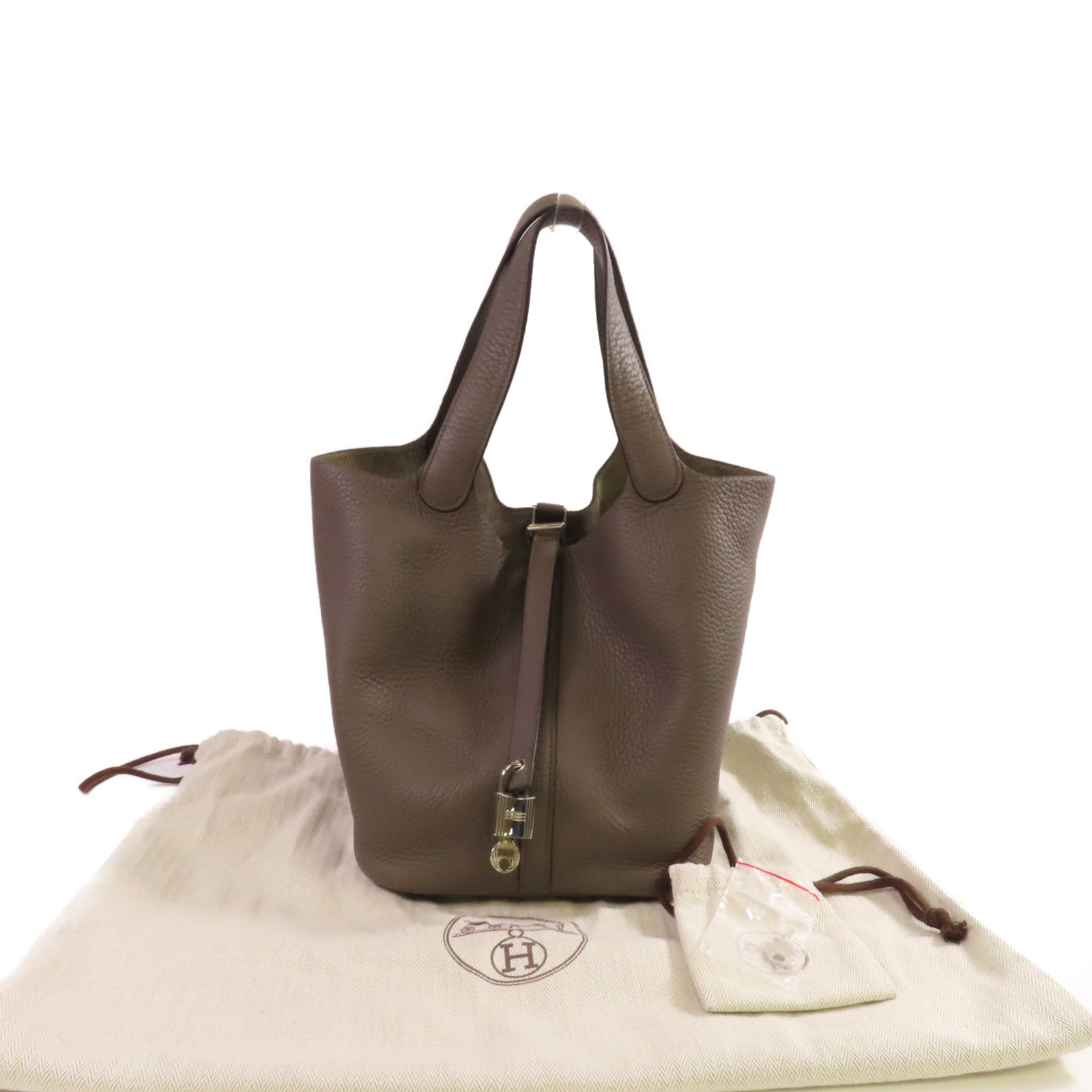 HERMES Clemence皮革Picotin MM Tote Bag銀扣手挽袋Etain錫灰色