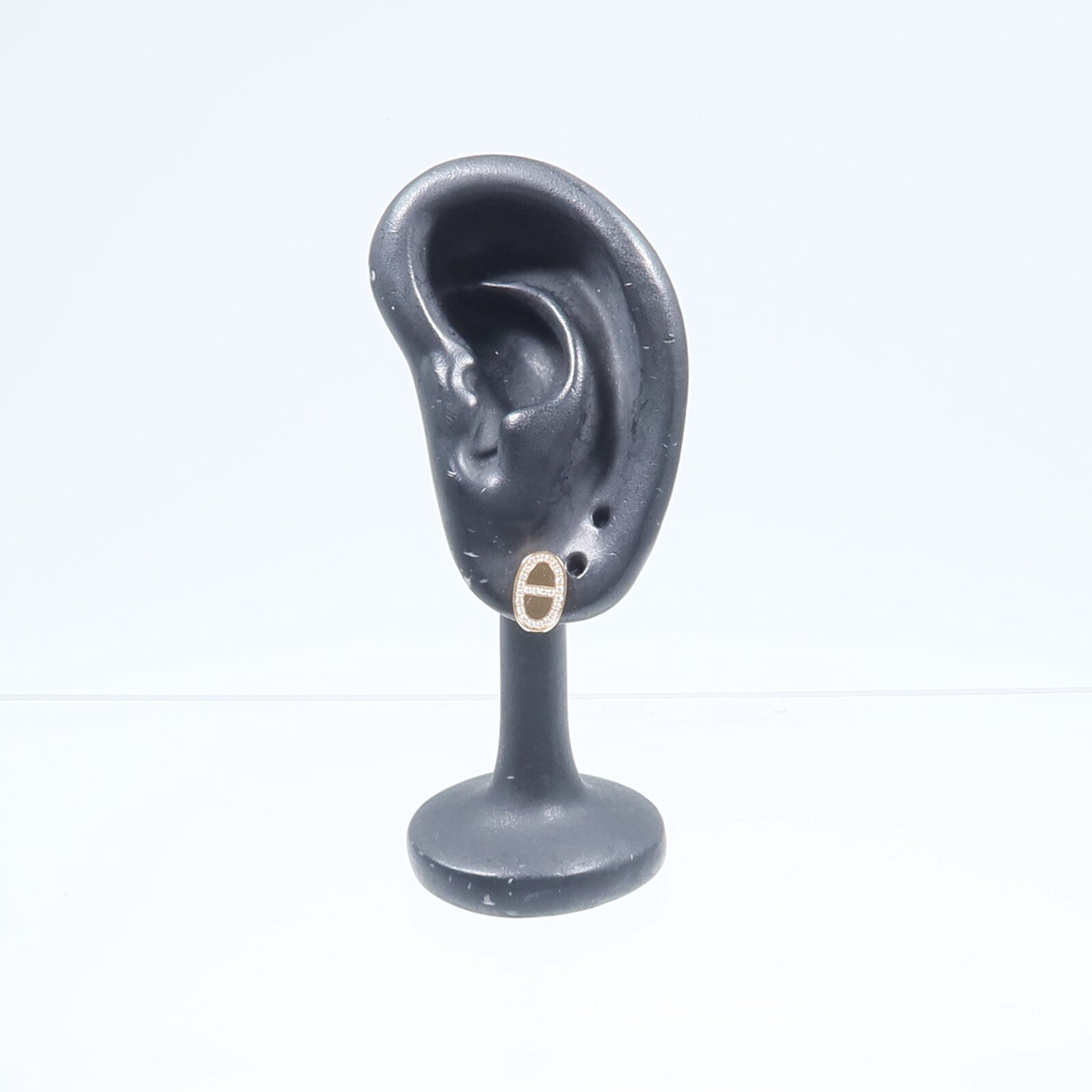 HERMES 18K玫瑰金Chaine d'ancre Contour Stud Earrings鑽石耳環