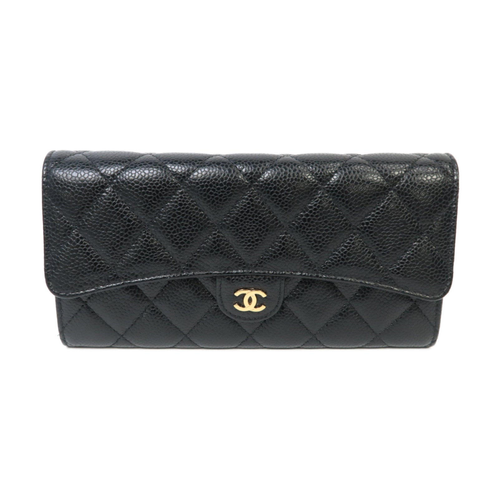 CHANEL 【激減優惠】菱格Caviar皮革Long Wallet金扣長錢包黑色