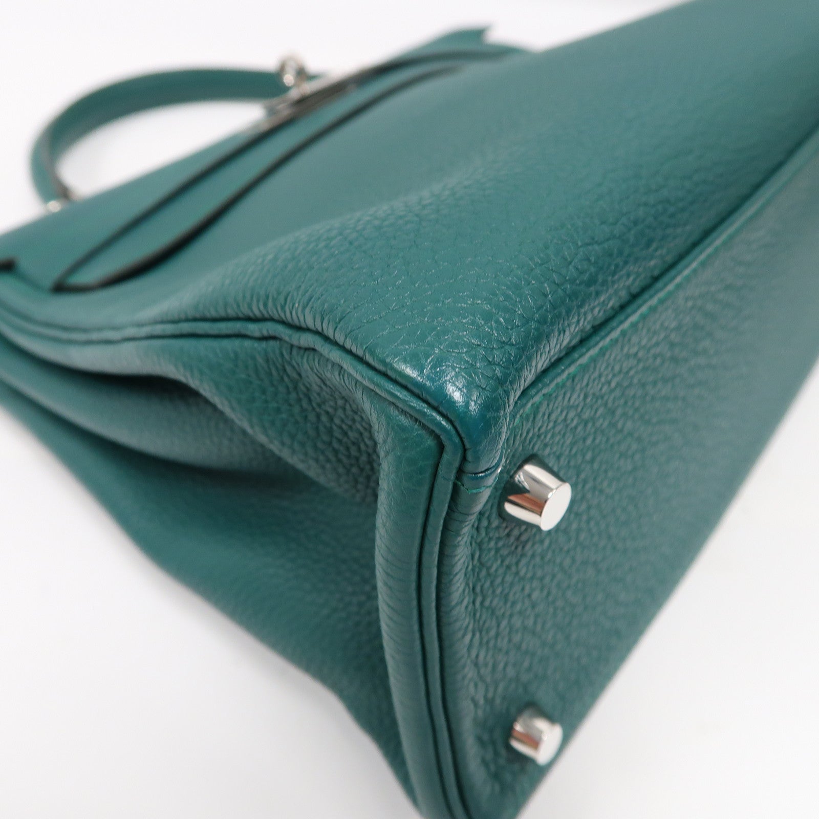 HERMES Clemence皮革Kelly 32銀扣手挽肩背兩用袋絲絨綠色
