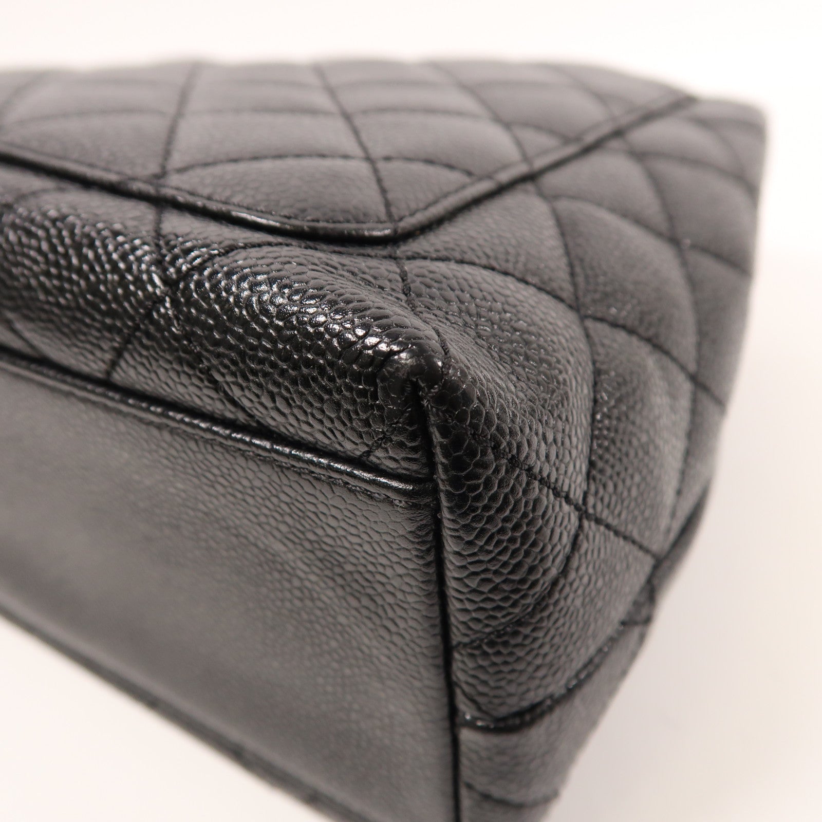 CHANEL CC GHW Vintage Top Handle Hand Bag Calfskin Leather Black