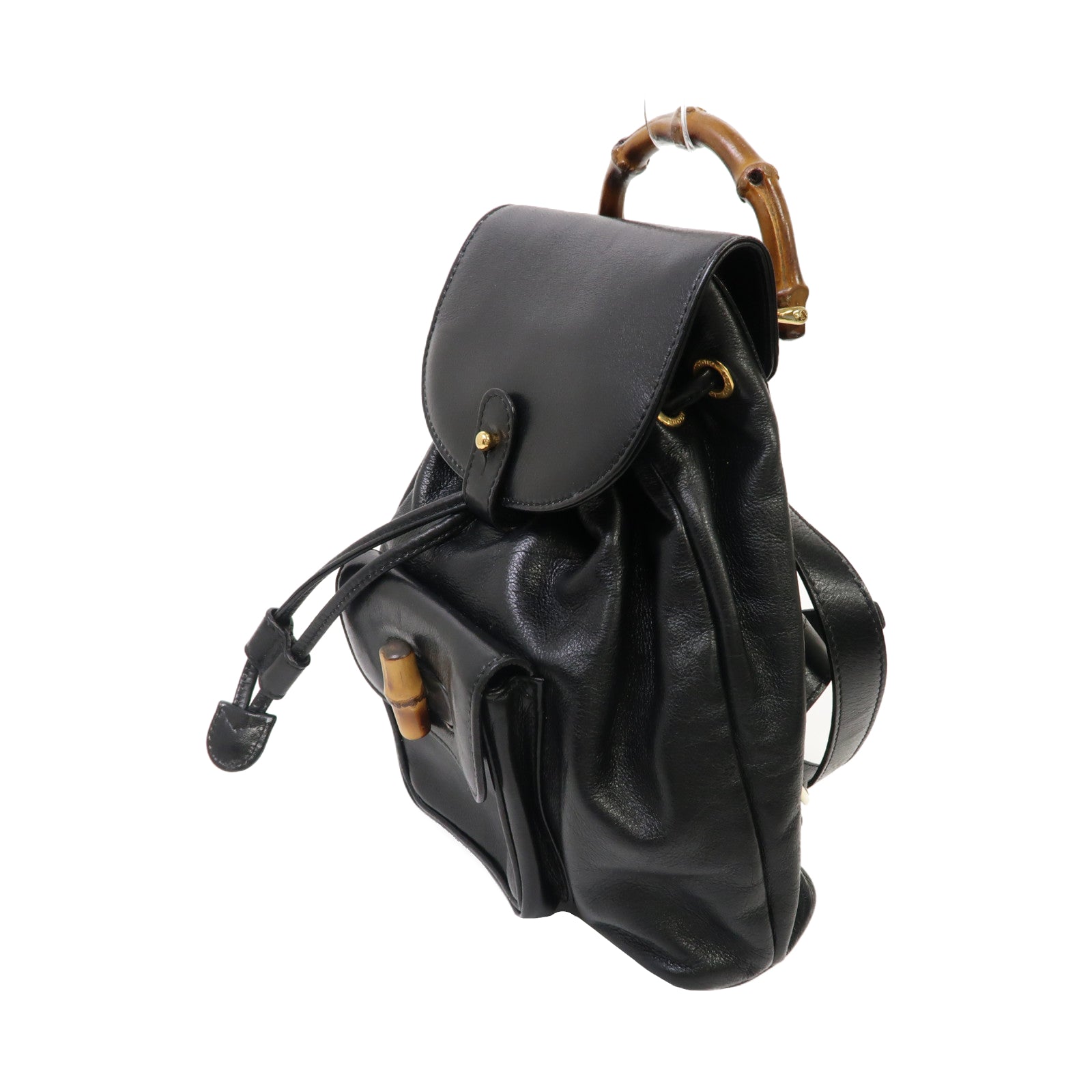 GUCCI 【激減優惠】皮革Bamboo Backpack金扣背包黑色
