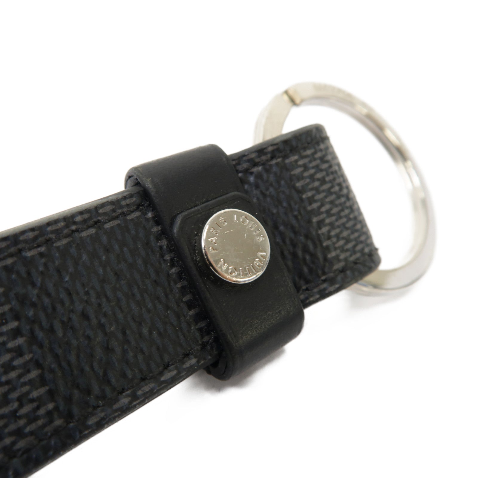 LOUIS VUITTON Damier Dragonne銀扣鑰匙扣黑色