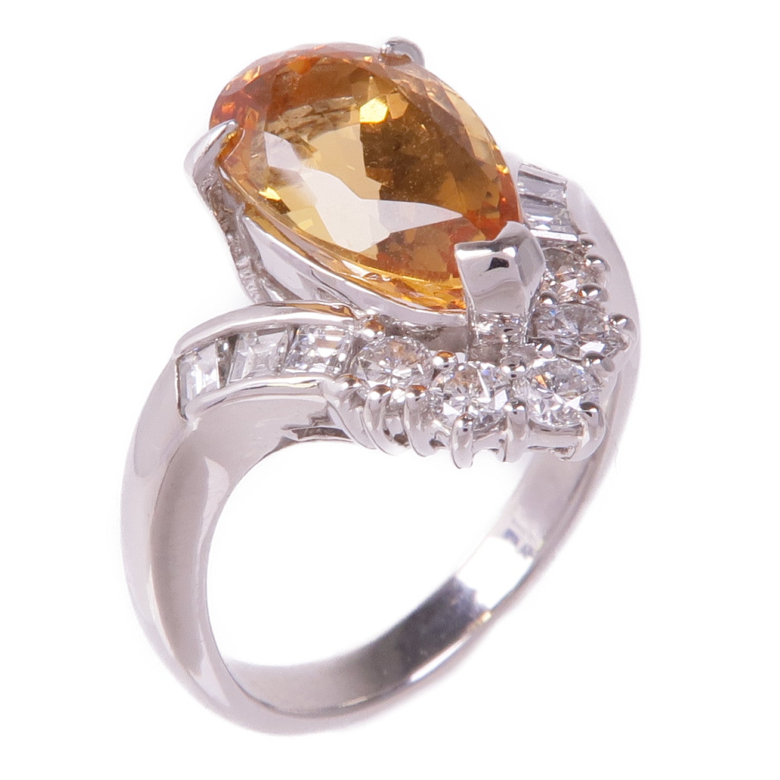 JEWELRY 【激減優惠】PT900鉑金Topaz Diamond Ring黃玉/鑽石戒指US#6.5
