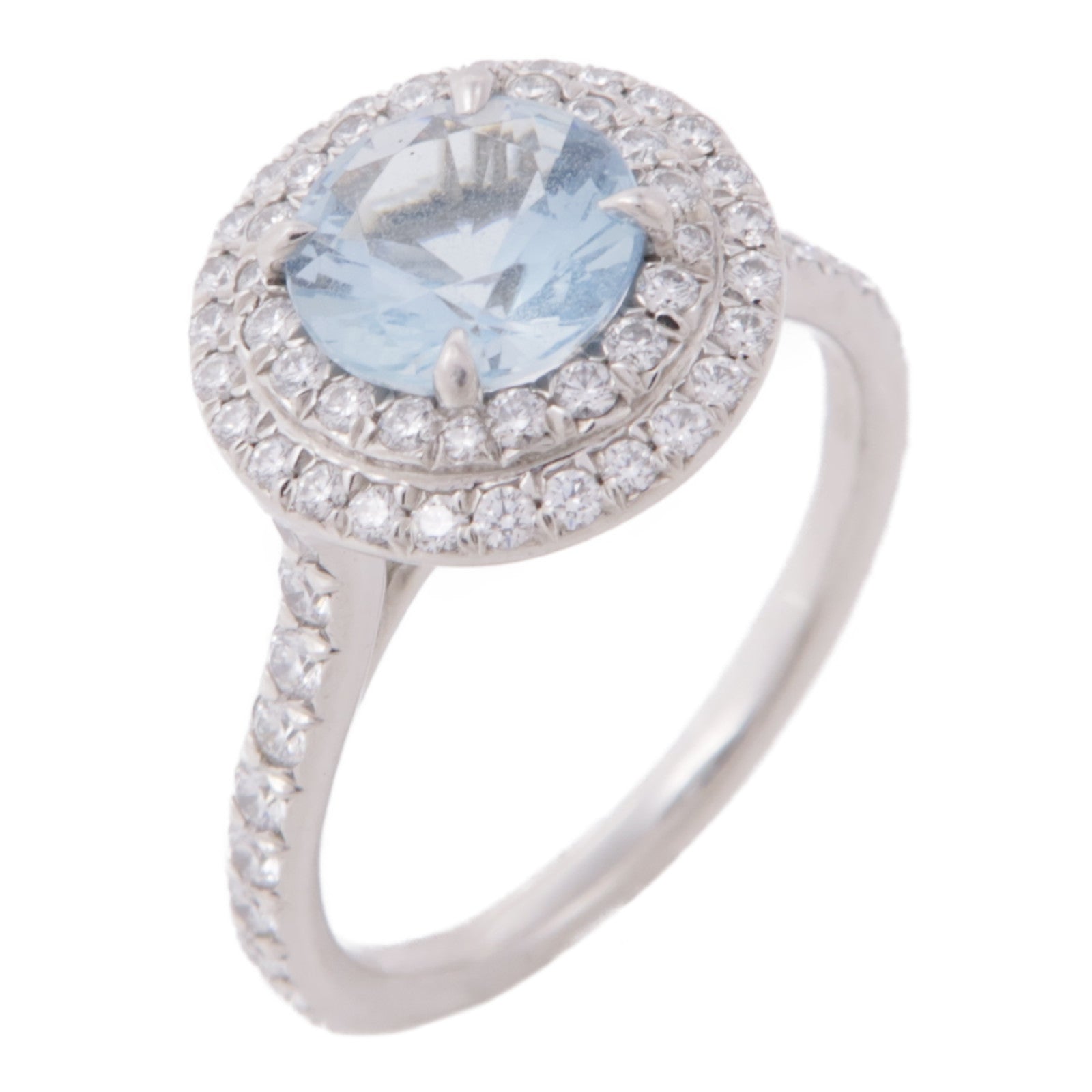 TIFFANY＆CO PT950鉑金Aquamarine Soleste Ring海藍寶石/鑽石戒指US#6