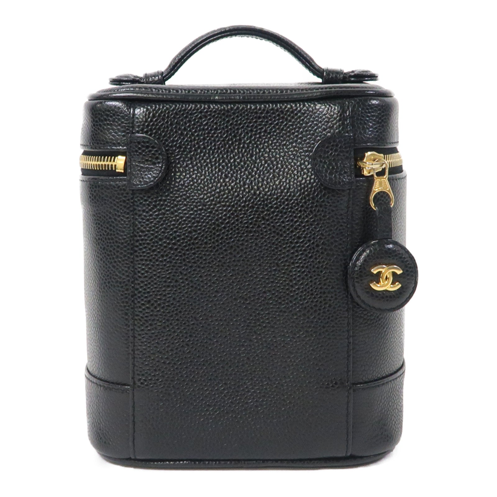 CHANEL Caviar皮革Vintage Vanity Case金扣手挽袋黑色
