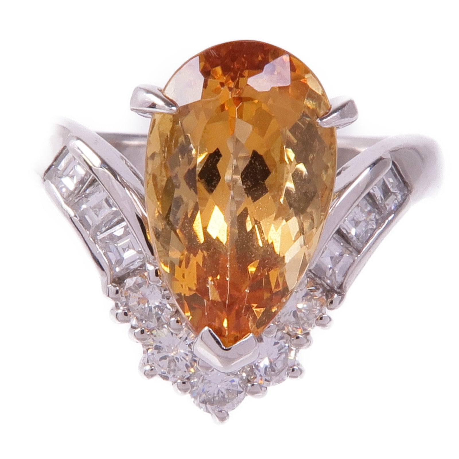 JEWELRY PT900鉑金Topaz Diamond Ring黃玉/鑽石戒指US#6.5