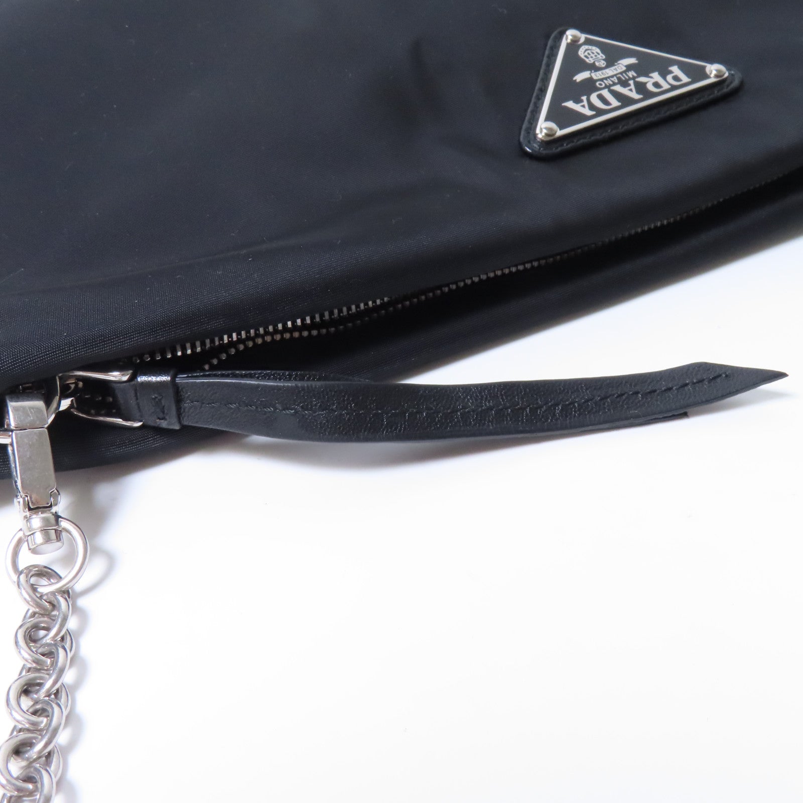 PRADA 尼龍2 Way Shoulder Bag銀扣鏈帶肩背袋黑色