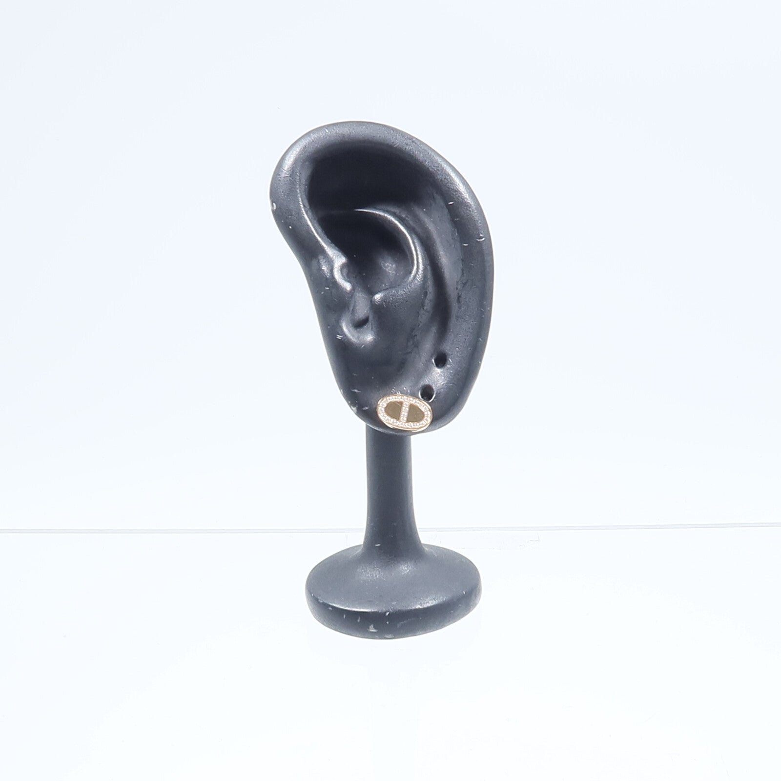 HERMES 18K玫瑰金Chaine d'ancre Contour Stud Earrings鑽石耳環