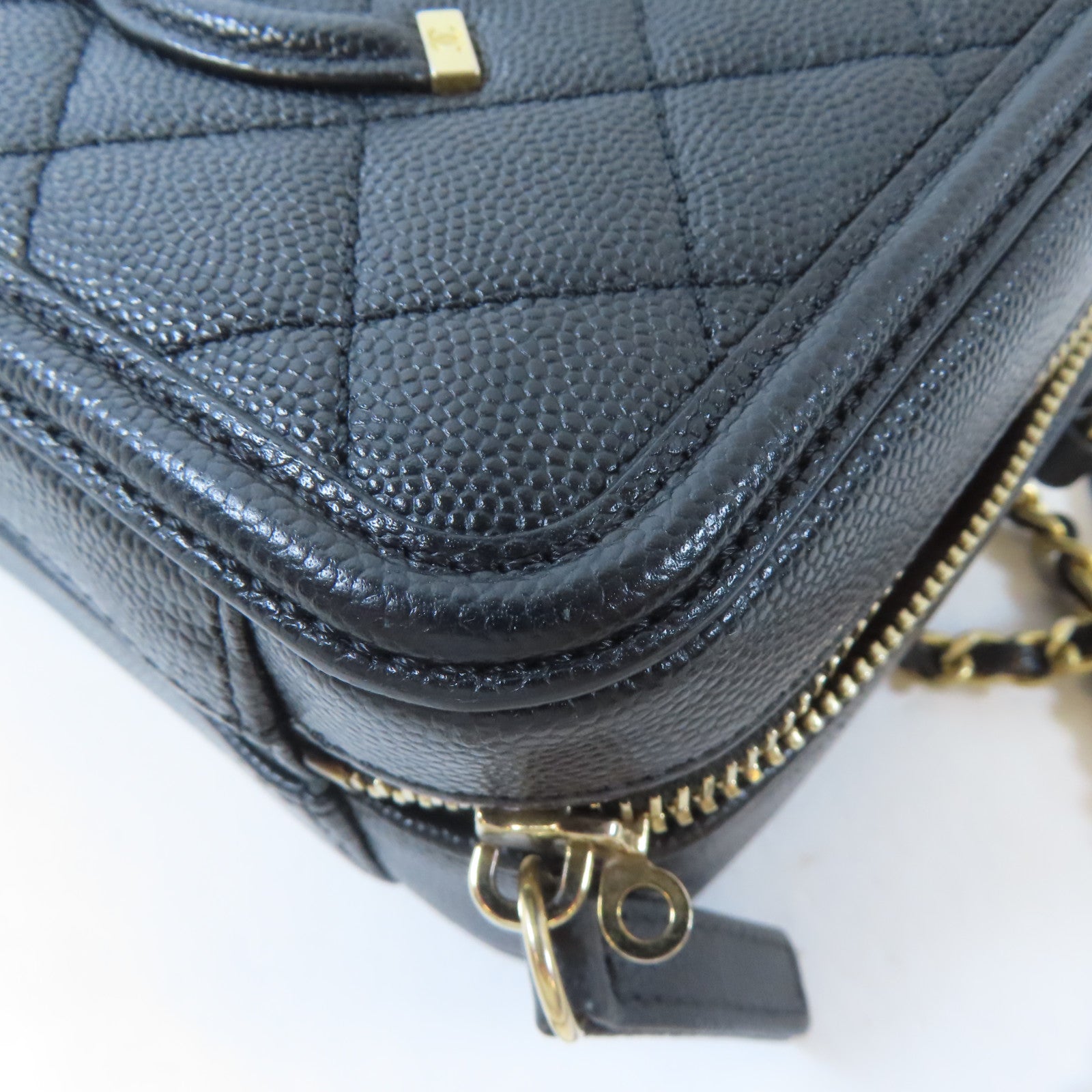 CHANEL 【激減優惠】菱格牛皮皮革Vanity Case金扣手挽肩背兩用袋黑色