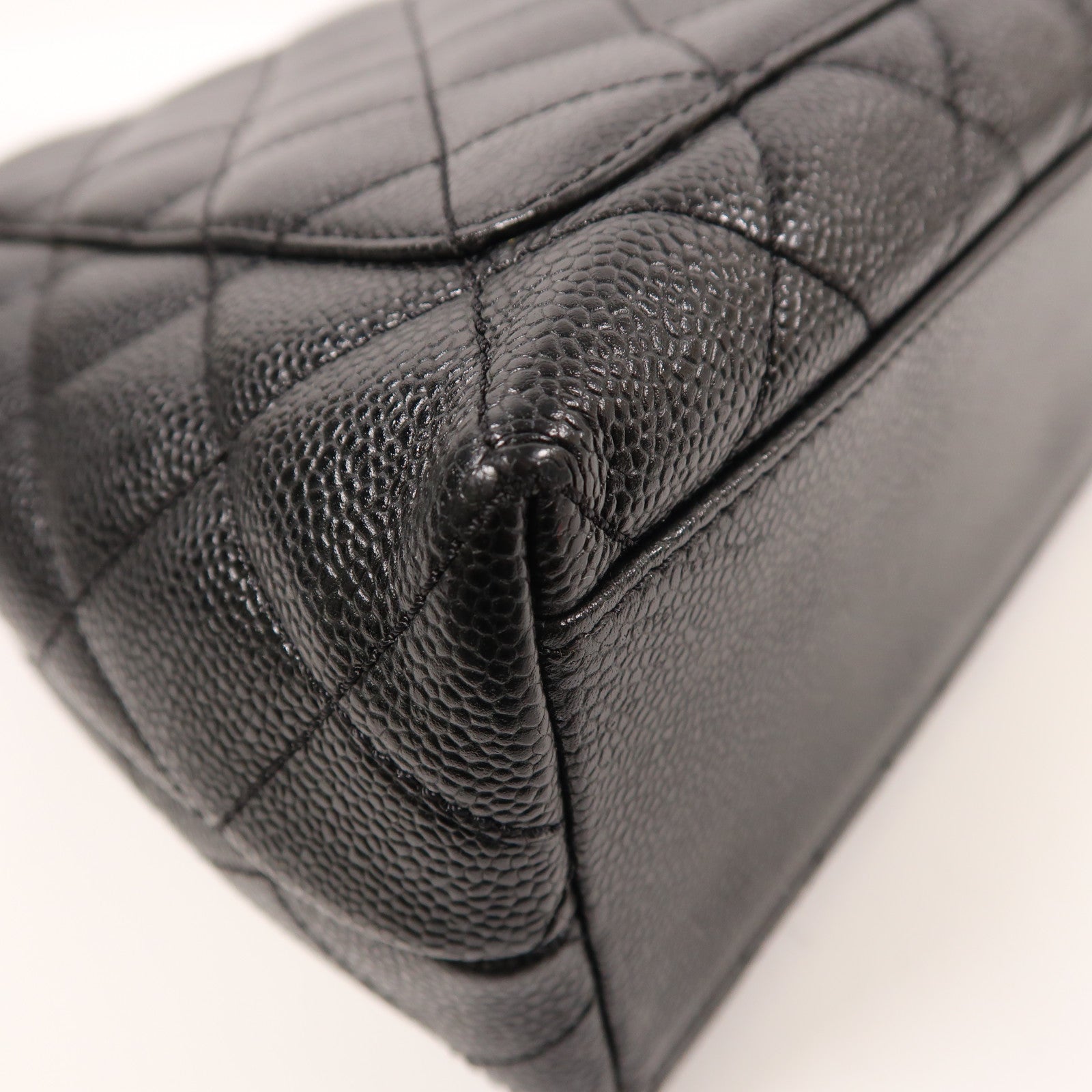 CHANEL CC GHW Vintage Top Handle Hand Bag Calfskin Leather Black