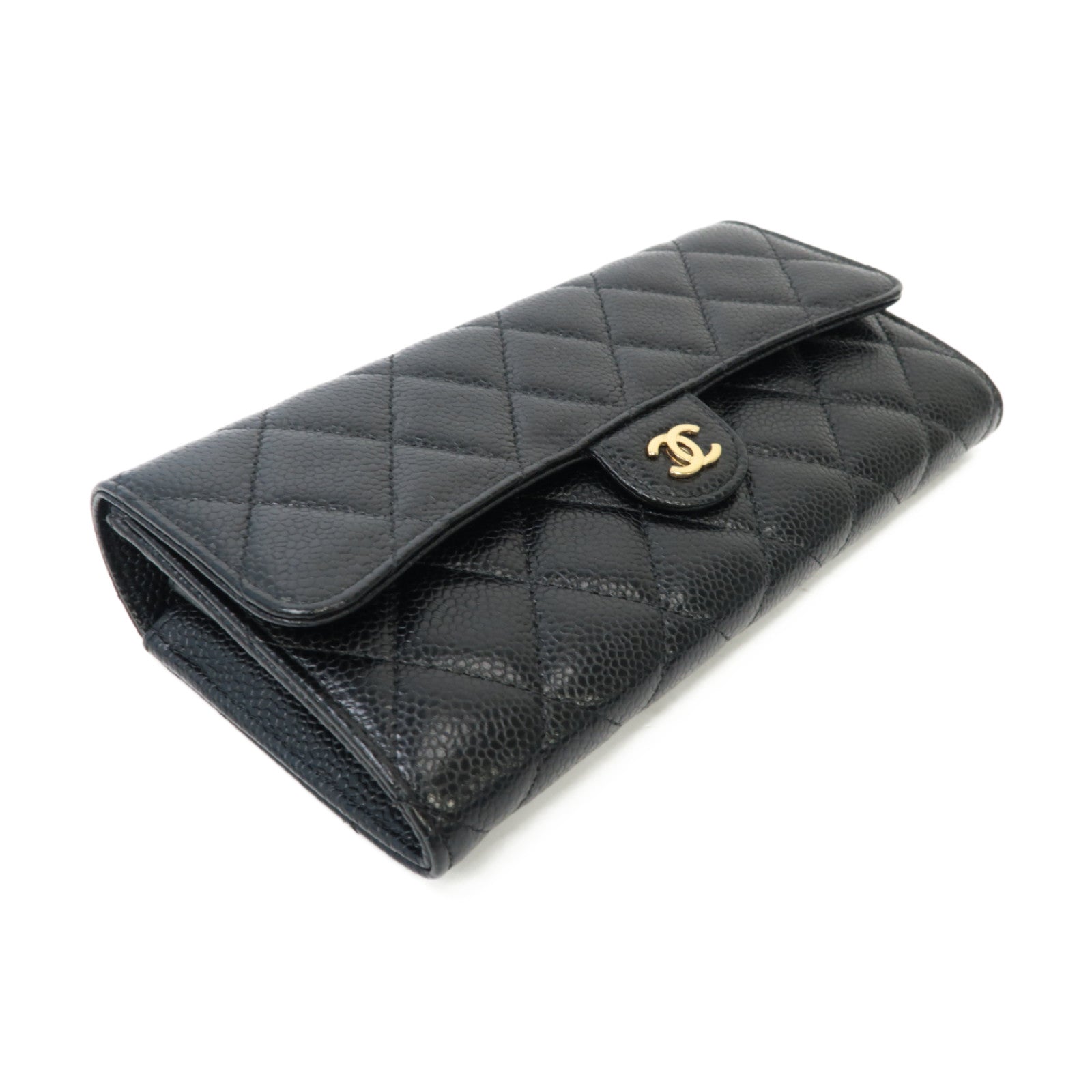 CHANEL 【激減優惠】菱格Caviar皮革Long Wallet金扣長錢包黑色