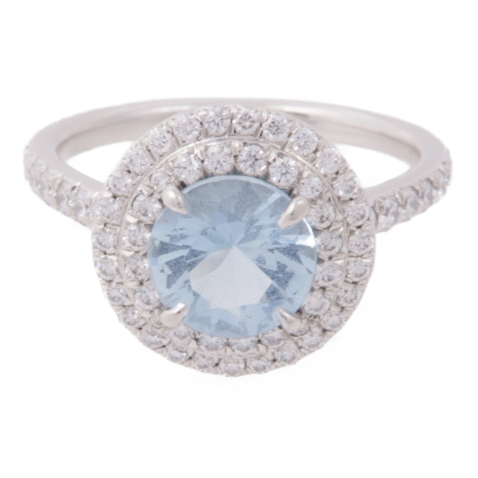 TIFFANY＆CO PT950鉑金Aquamarine Soleste Ring海藍寶石/鑽石戒指US#6