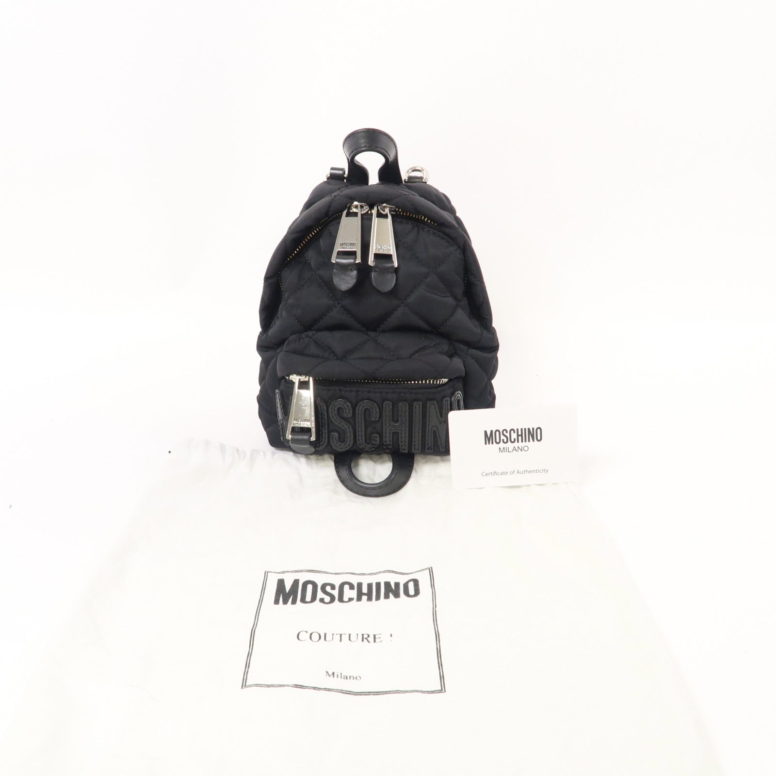 MOSCHINO 【激減優惠】尼龍Backpack銀扣背包黑色
