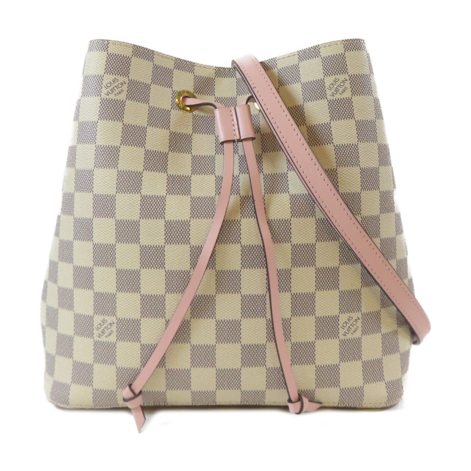 LOUIS VUITTON 【激減優惠】Damier Azur Neo Noe MM金扣肩背袋白色/粉紅色