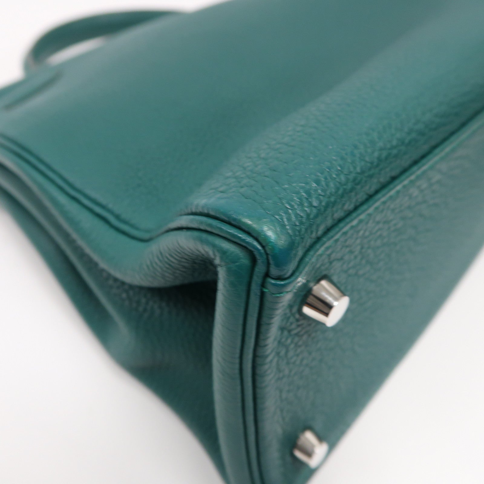 HERMES Clemence皮革Kelly 32銀扣手挽肩背兩用袋絲絨綠色