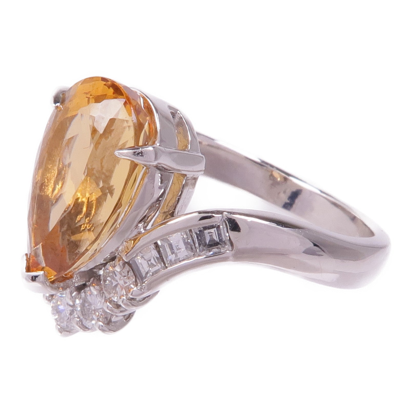 JEWELRY 【激減優惠】PT900鉑金Topaz Diamond Ring黃玉/鑽石戒指US#6.5