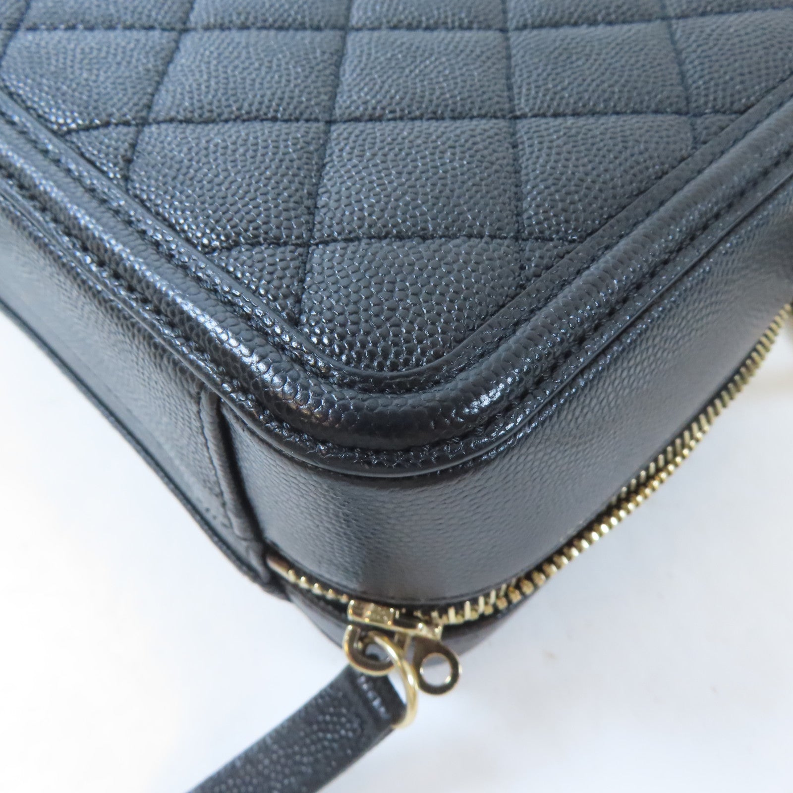 CHANEL 【激減優惠】菱格牛皮皮革Vanity Case金扣手挽肩背兩用袋黑色