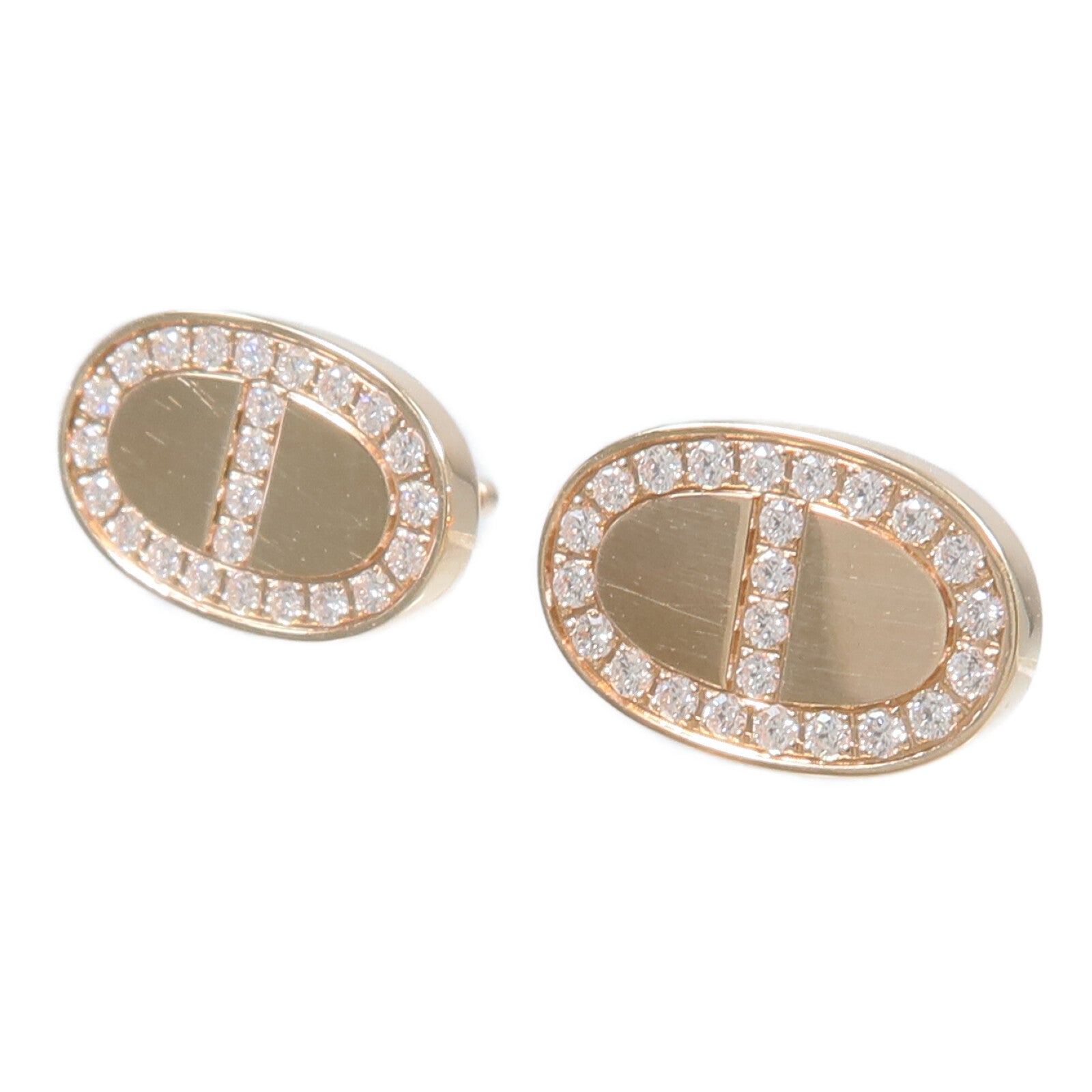 HERMES 18K玫瑰金Chaine d'ancre Contour Stud Earrings鑽石耳環