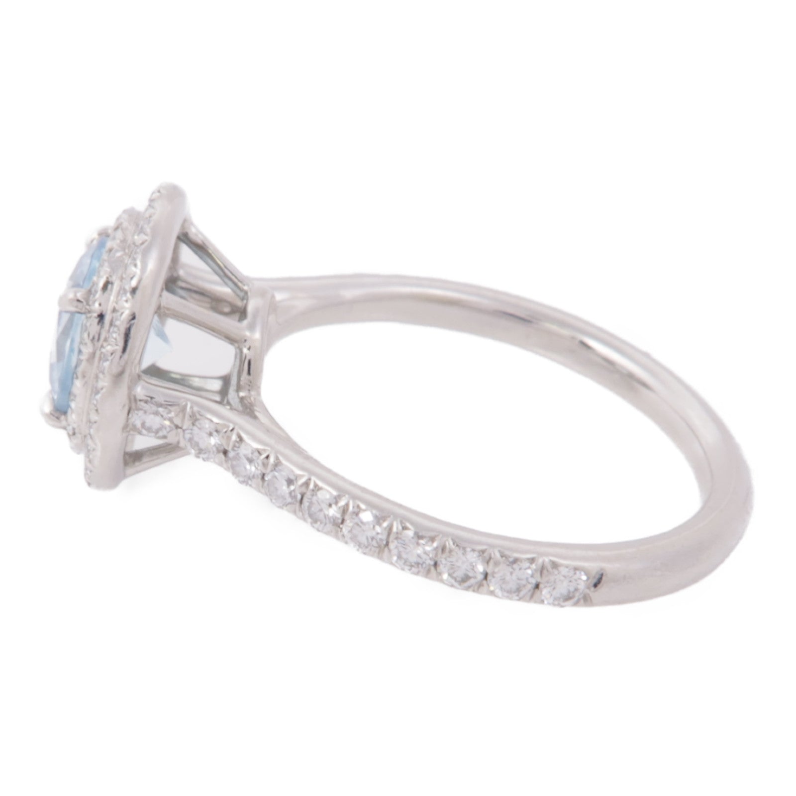 TIFFANY＆CO PT950鉑金Aquamarine Soleste Ring海藍寶石/鑽石戒指US#6