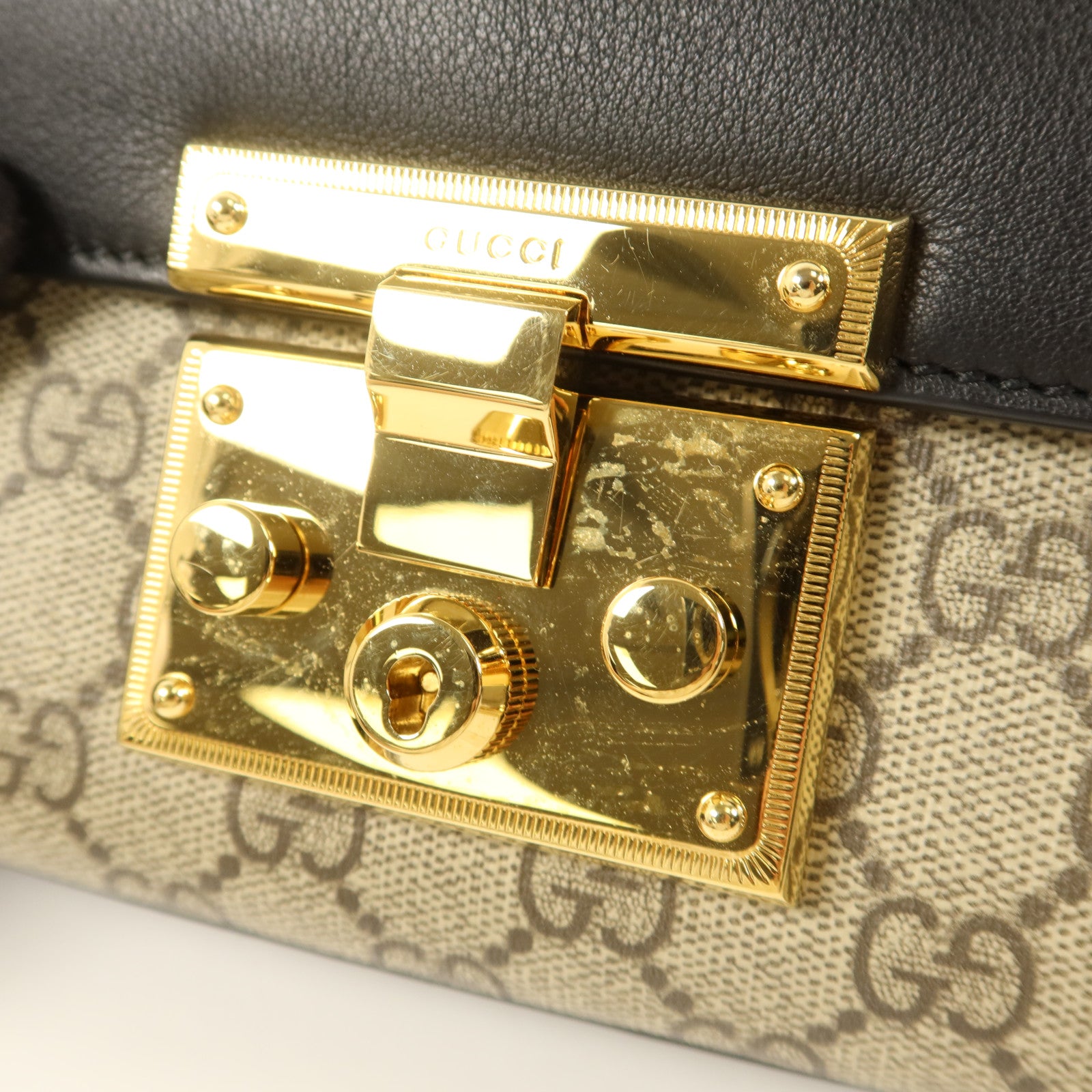 GUCCI 塗層帆布/牛皮皮革Padlock Supreme手挽肩背兩用袋