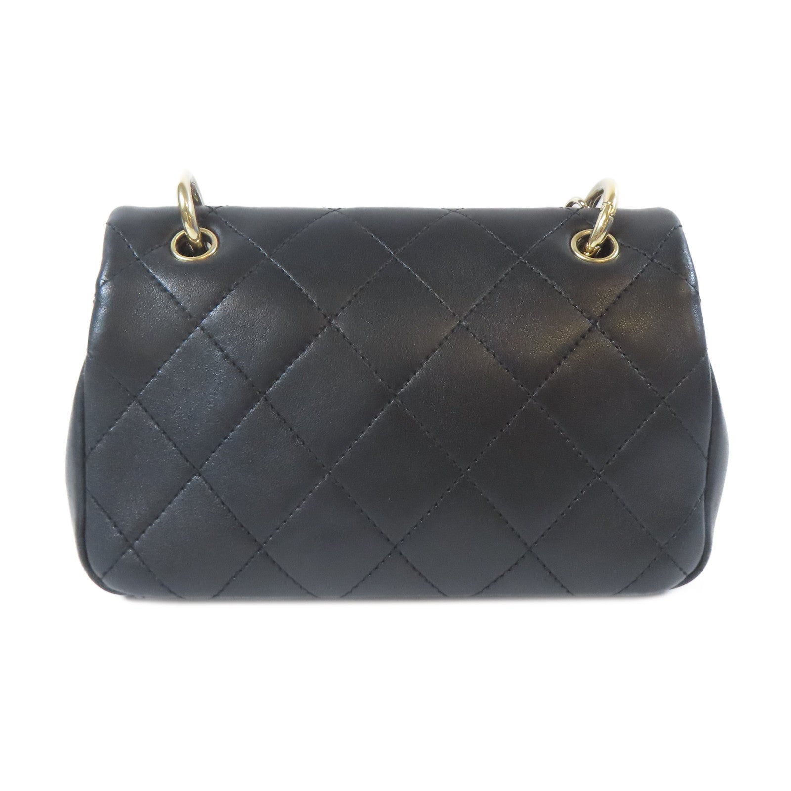 CHANEL 菱格羊皮皮革Flap Bag金扣鏈帶肩背袋黑色