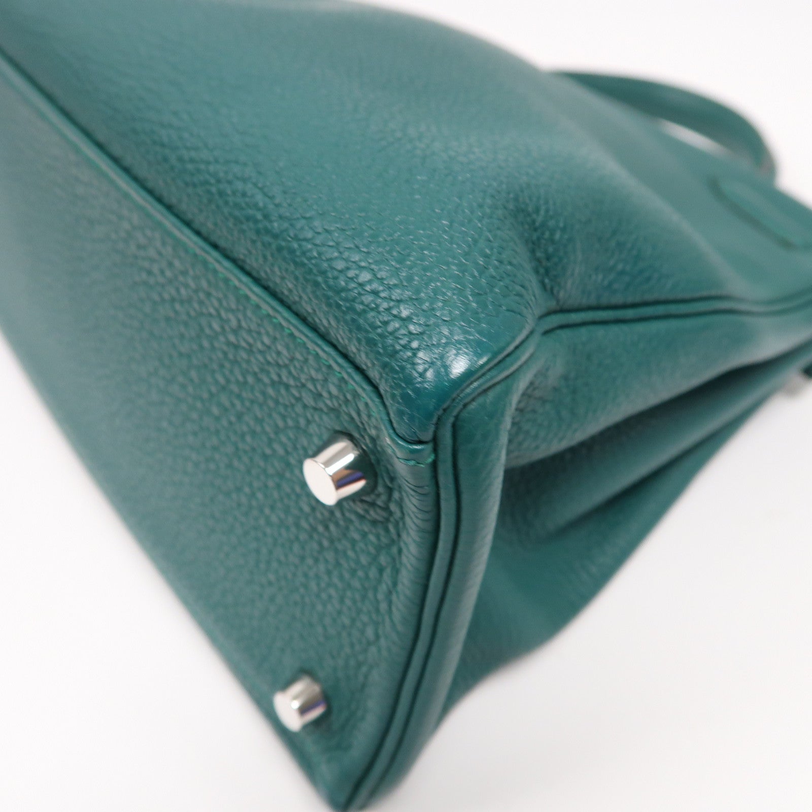 HERMES Clemence皮革Kelly 32銀扣手挽肩背兩用袋絲絨綠色