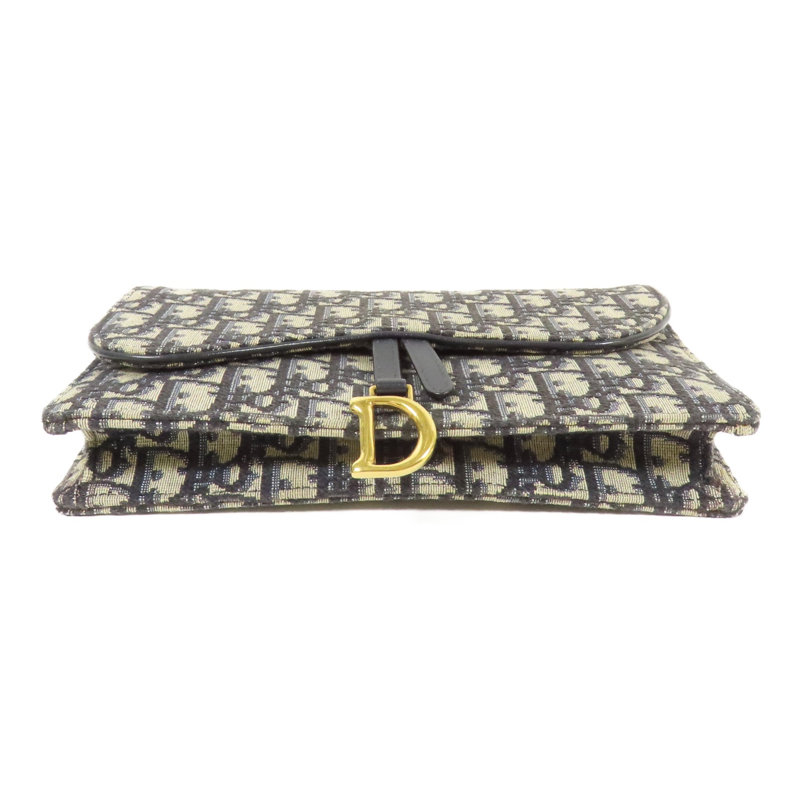 Dior CD GHW Saddle Pouch with Chain Shoulder Bag Canvas Navy