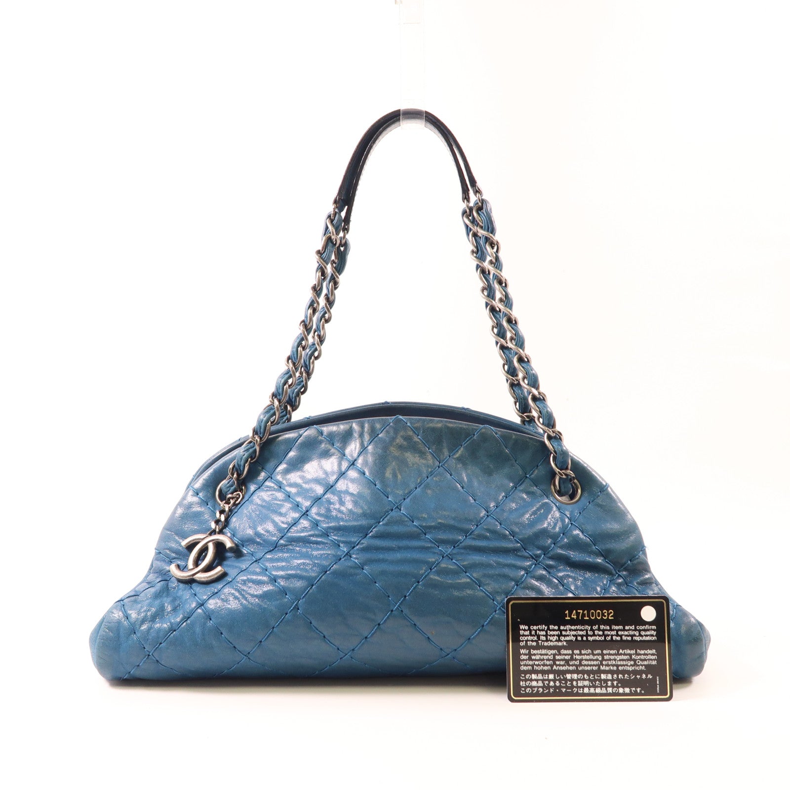 CHANEL CC SHW Chain Shoulder Bag Calfskin Leather Blue