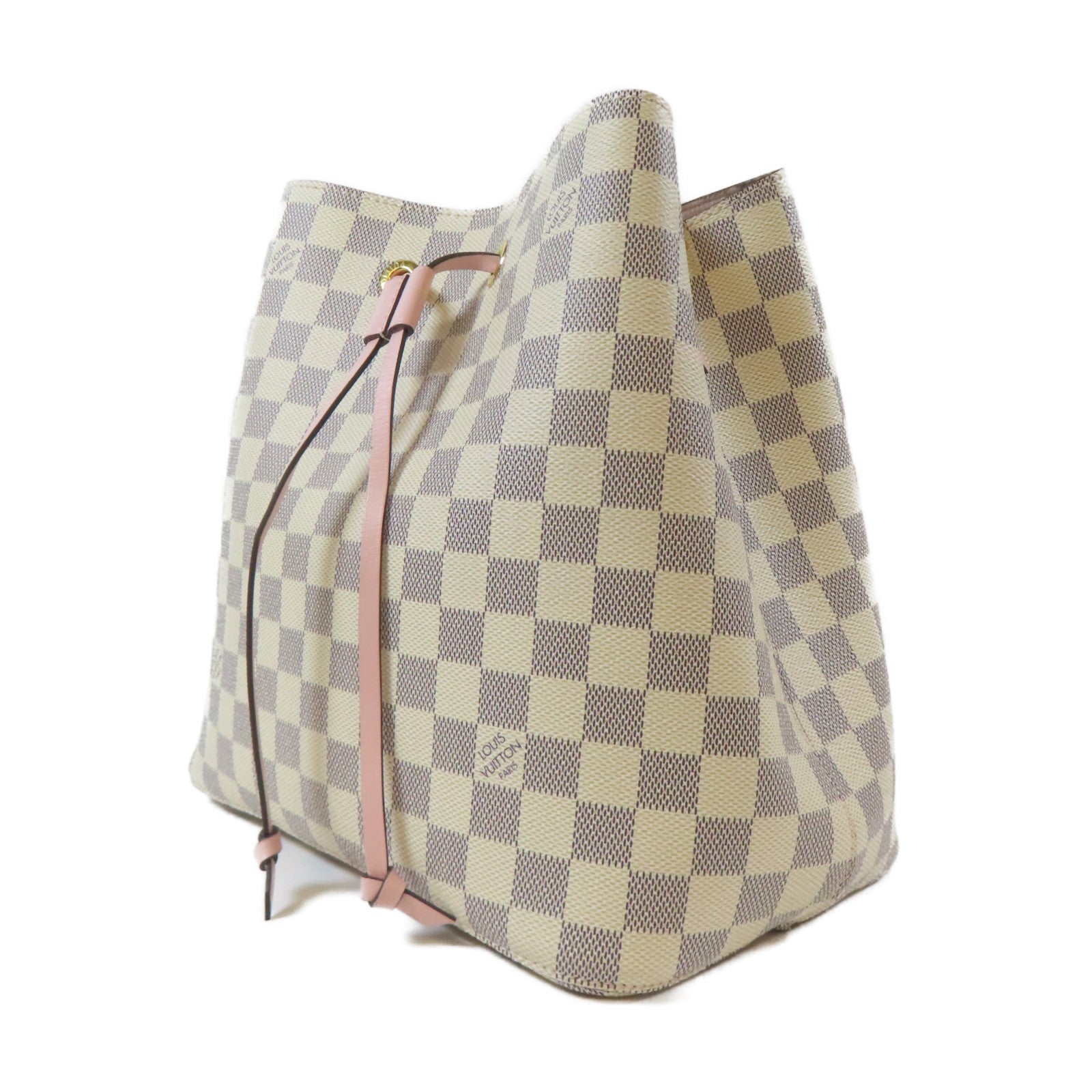LOUIS VUITTON 【激減優惠】Damier Azur Neo Noe MM金扣肩背袋白色/粉紅色