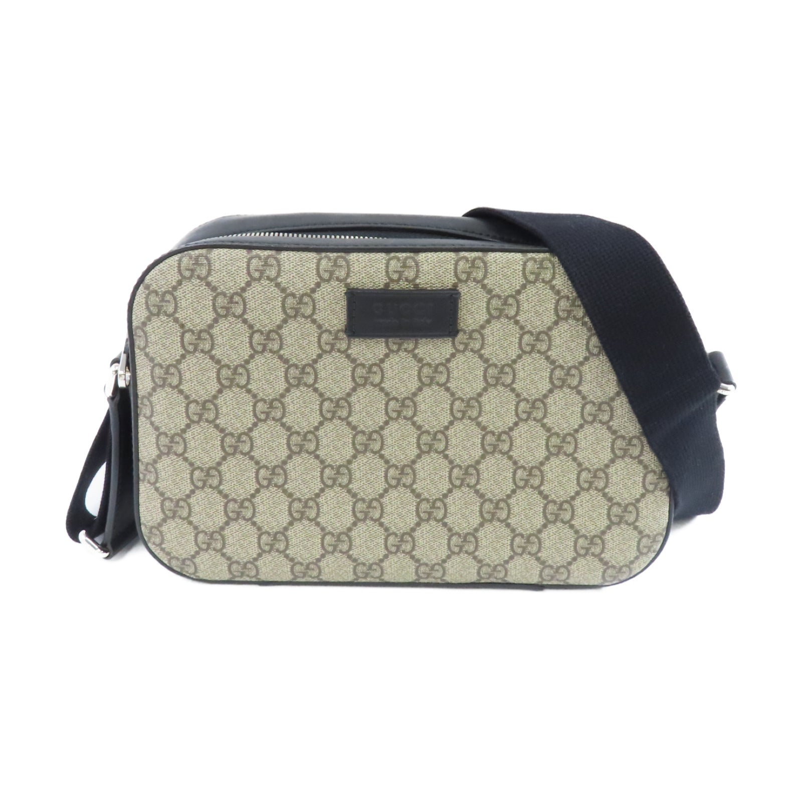 GUCCI 牛皮皮革/塗層帆布銀扣肩背袋黑色
