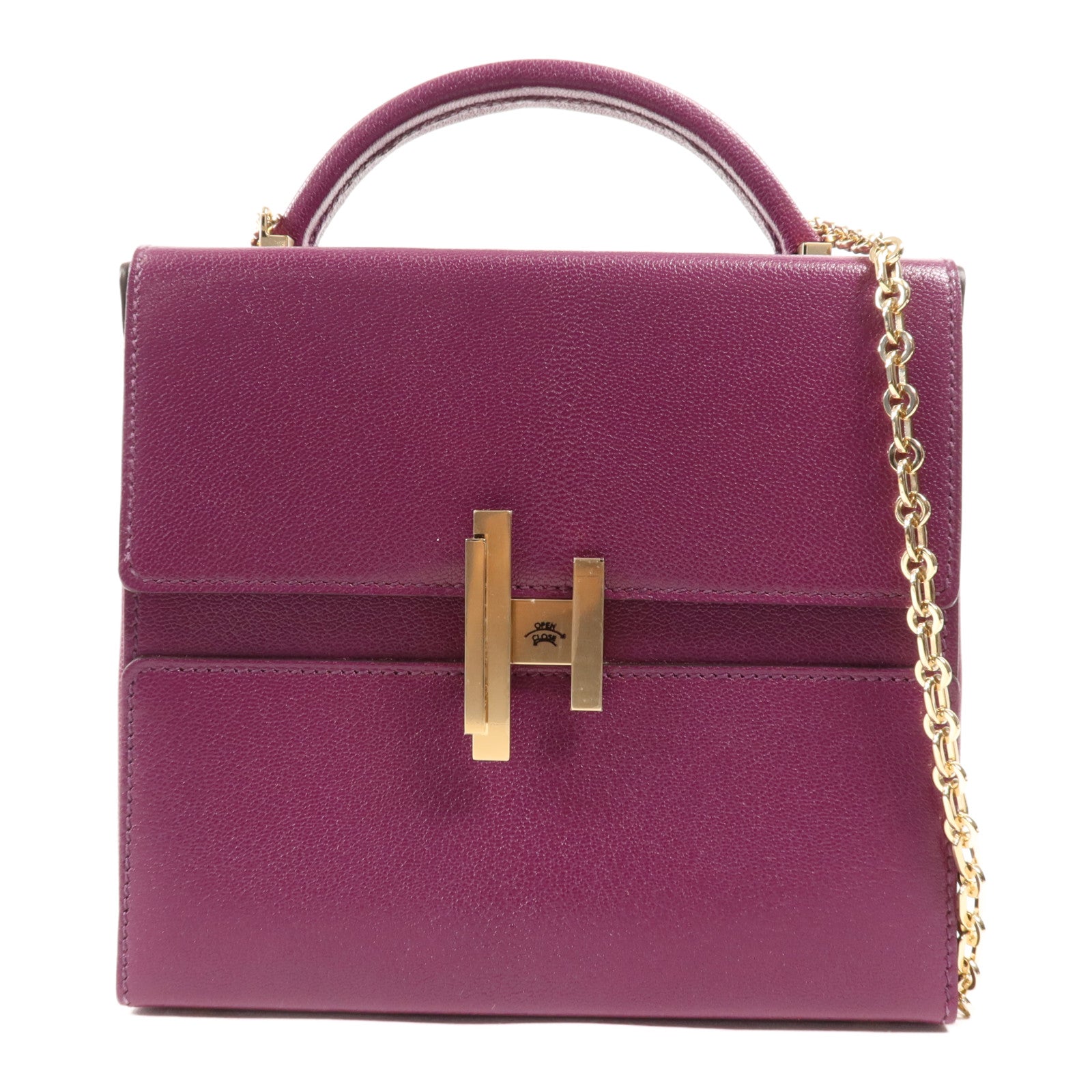 HERMES Chevre皮革Cinhetic Box銀扣手挽肩背兩用袋Anemone