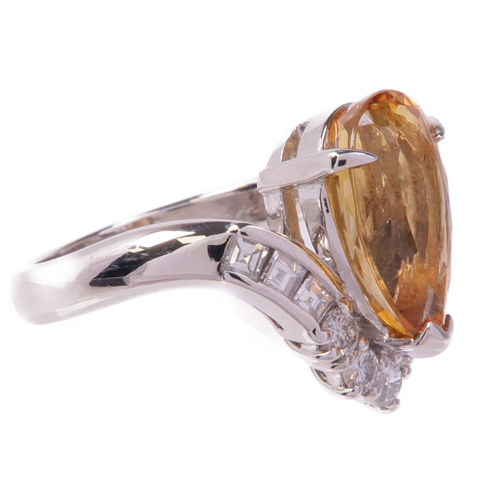 JEWELRY 【激減優惠】PT900鉑金Topaz Diamond Ring黃玉/鑽石戒指US#6.5