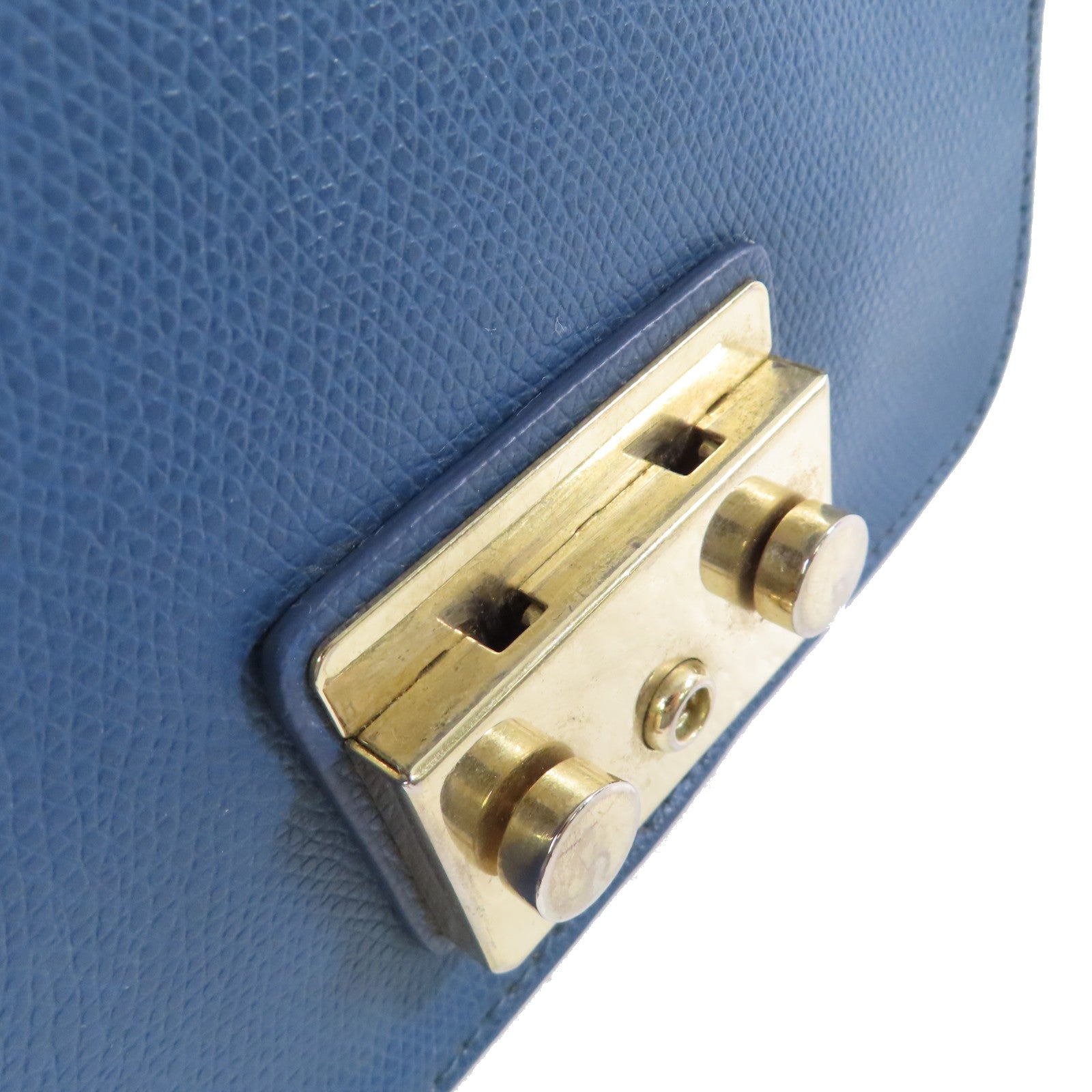 Furla 牛皮皮革Shoulder Bag金扣鏈帶肩背袋藍色