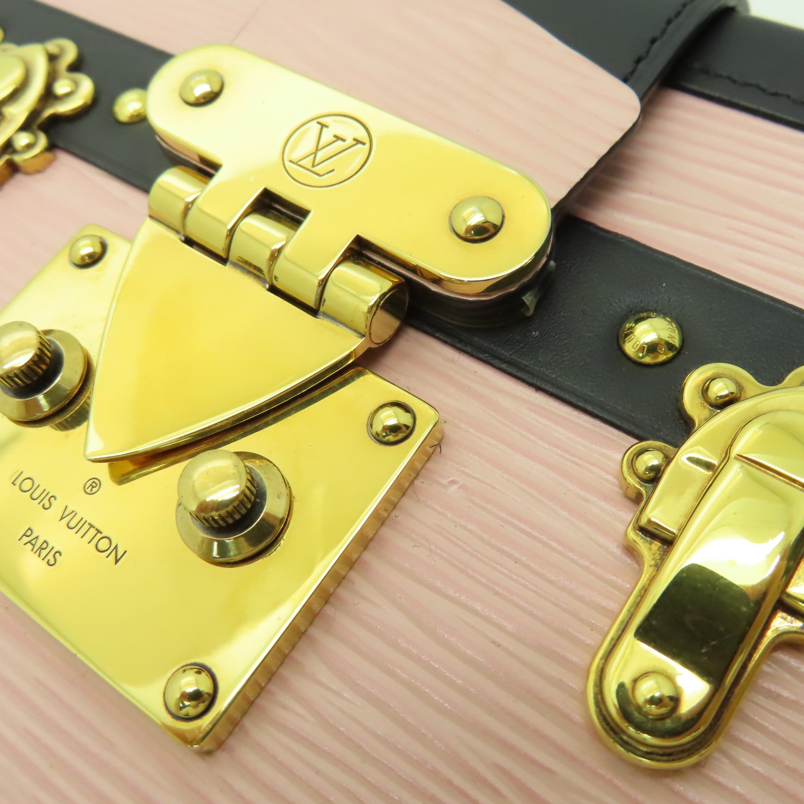 LOUIS VUITTON Epi Petite Malle金扣肩背袋粉紅色/黑色