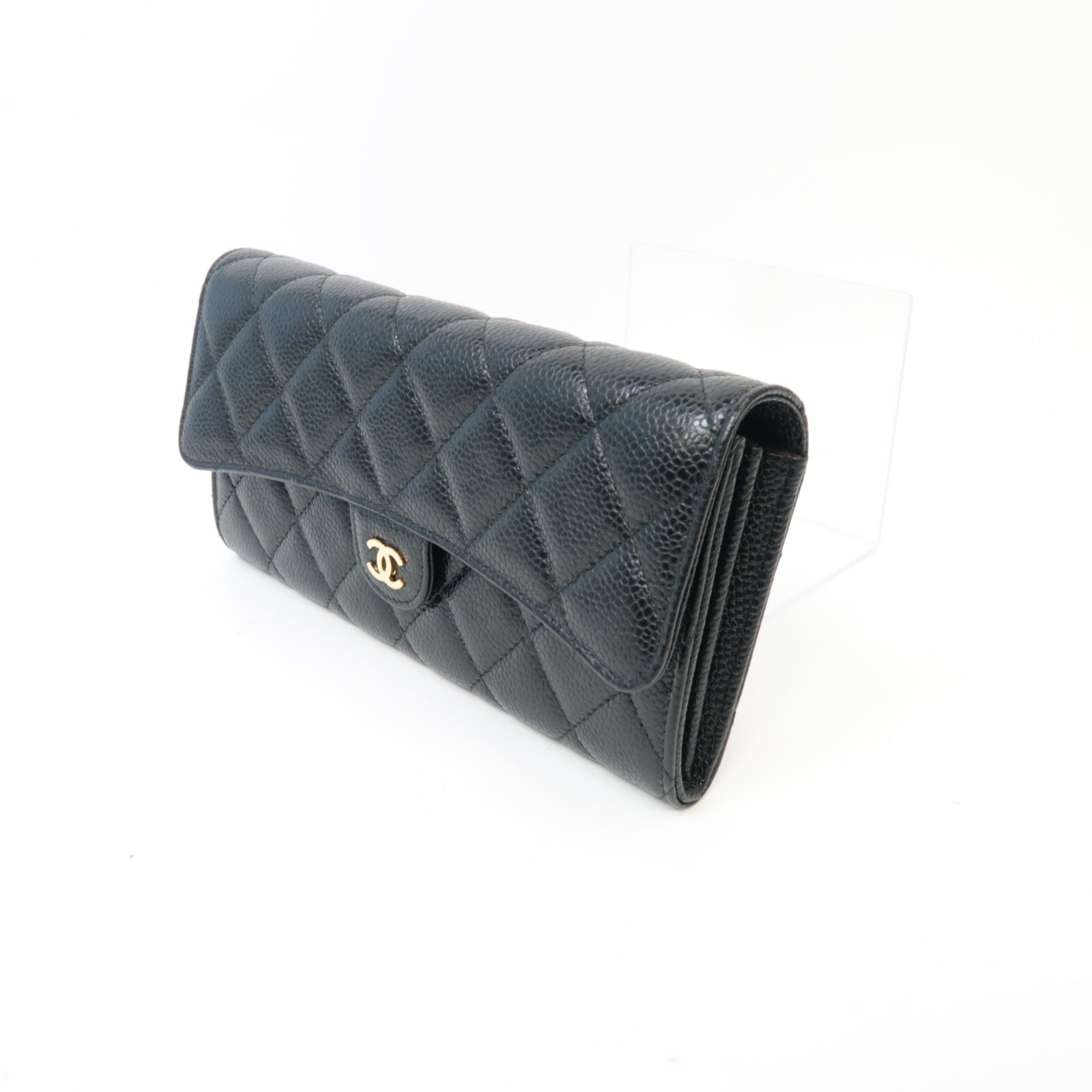 CHANEL 【激減優惠】菱格Caviar皮革Long Wallet金扣長錢包黑色
