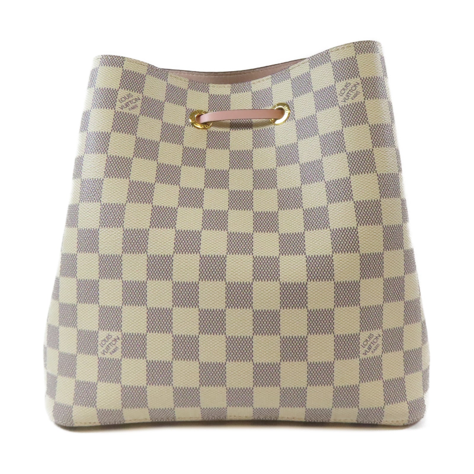 LOUIS VUITTON 【激減優惠】Damier Azur Neo Noe MM金扣肩背袋白色/粉紅色