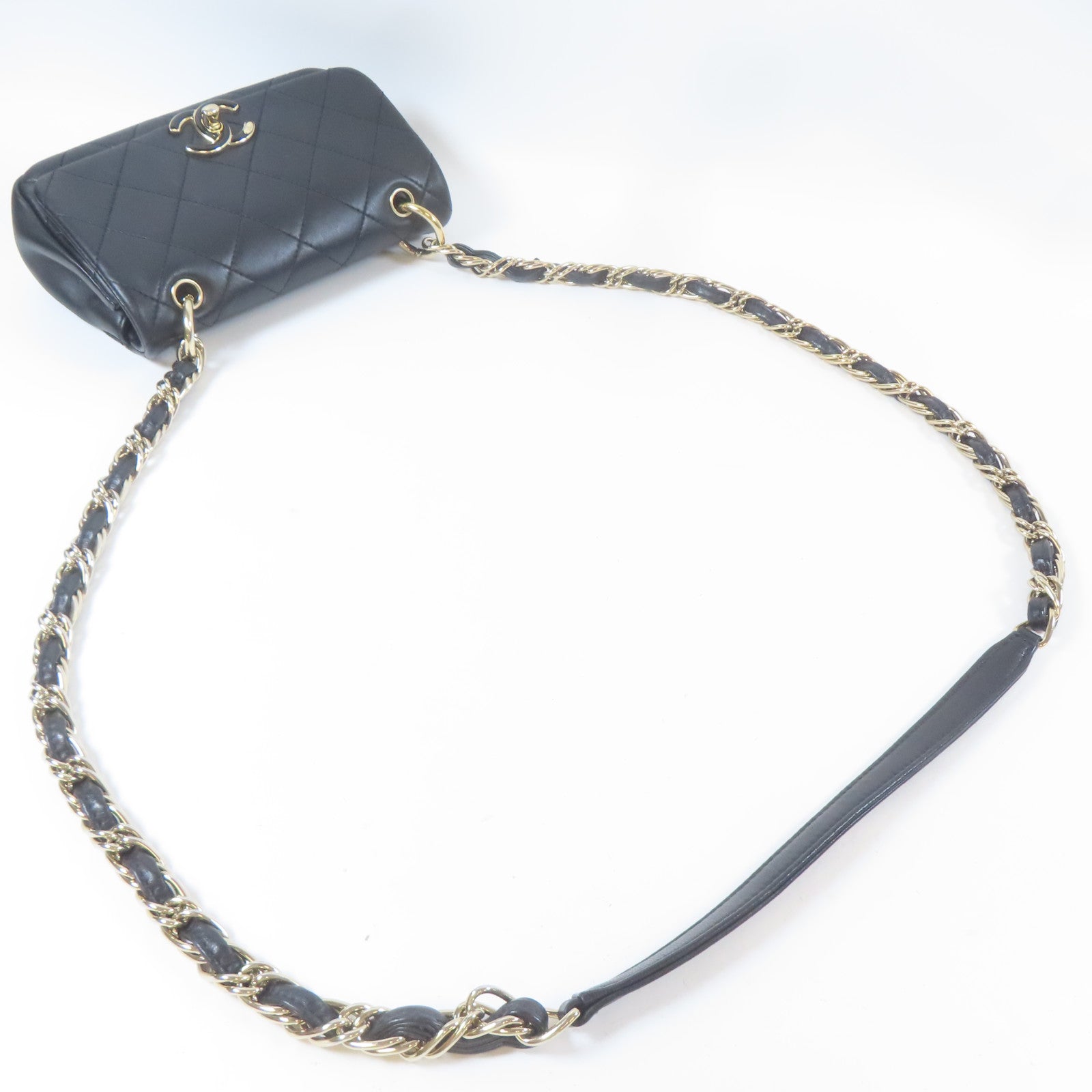 CHANEL 菱格羊皮皮革Flap Bag金扣鏈帶肩背袋黑色
