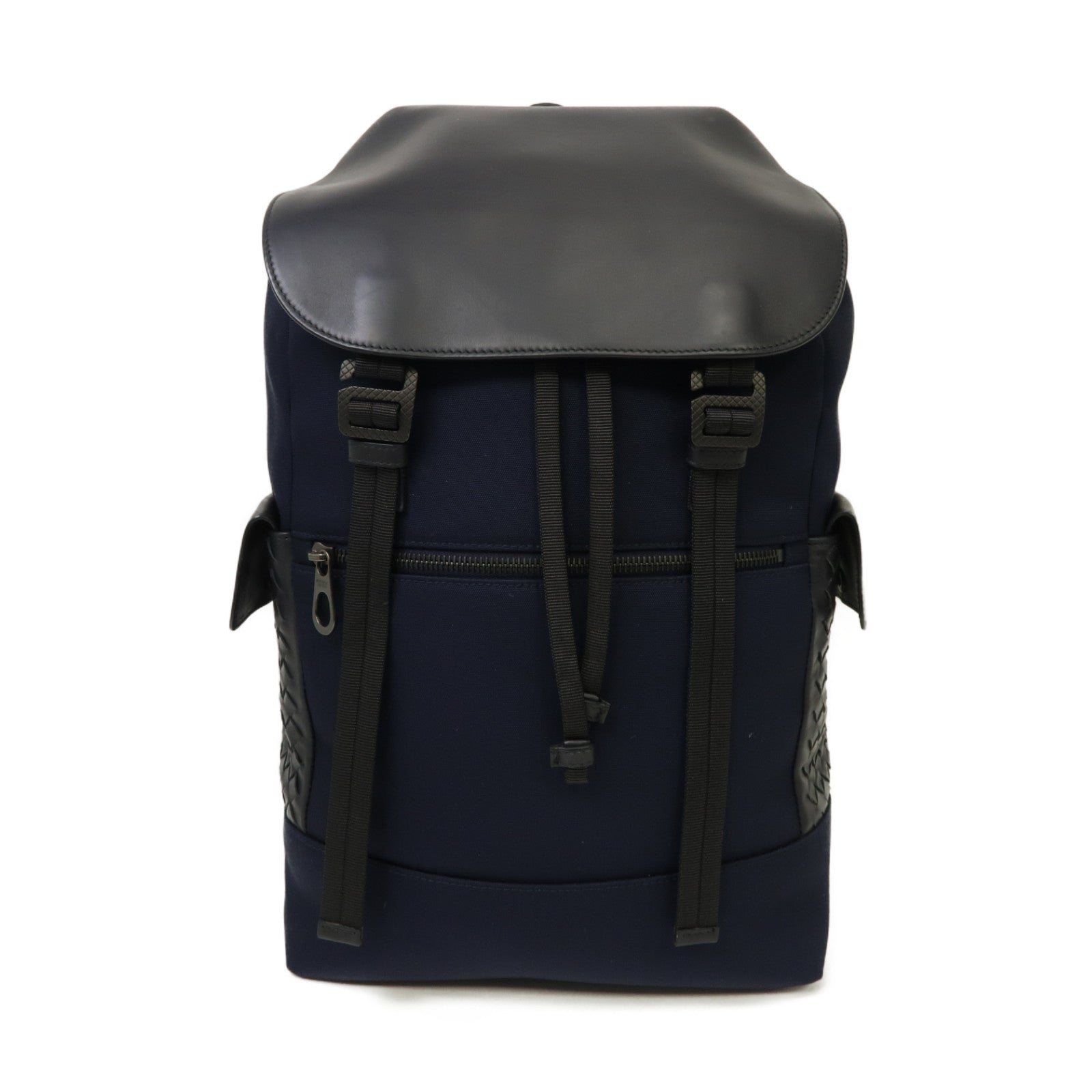 BOTTEGA VENETA 羊皮皮革/帆布Backpack背包深藍色