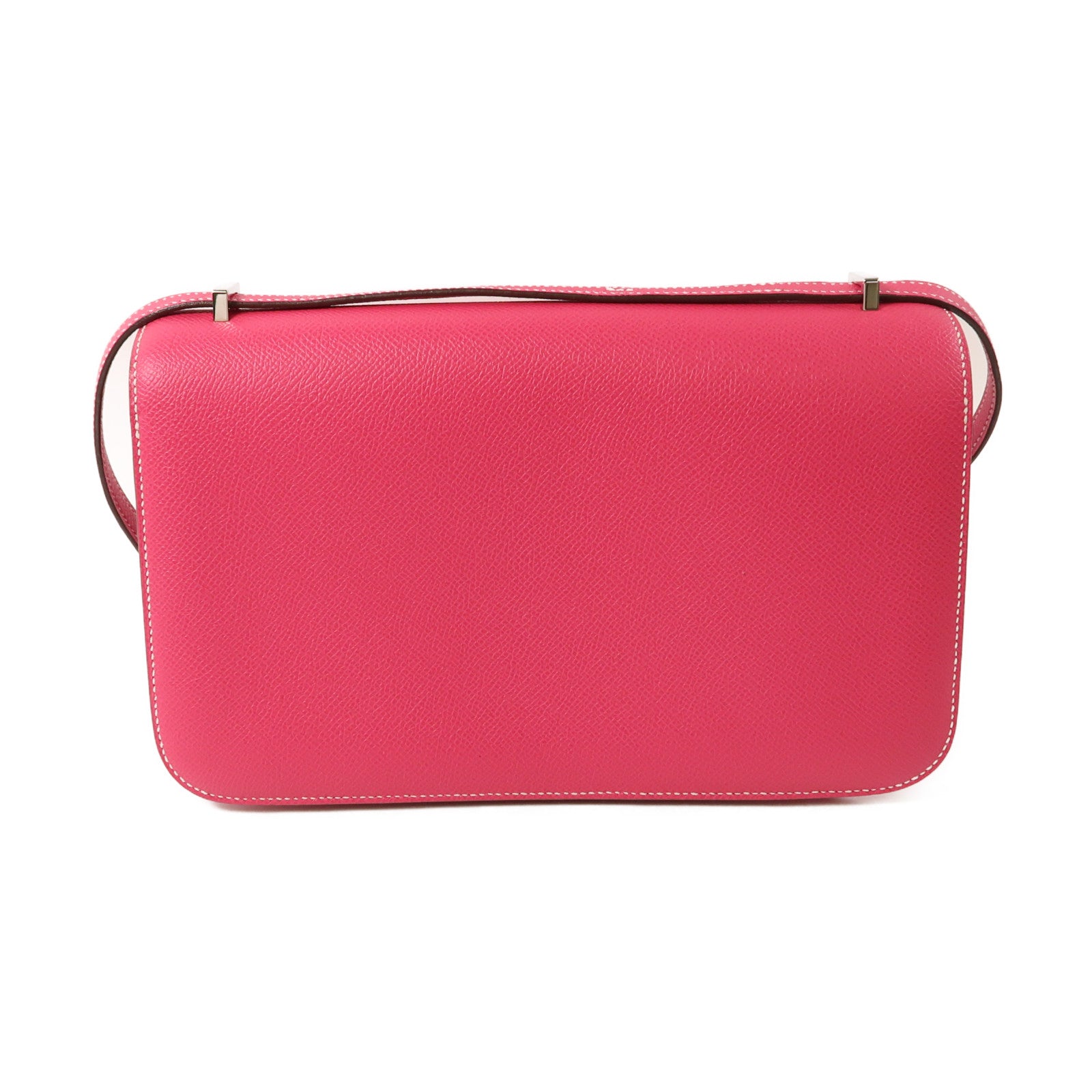 HERMES Epsom皮革Constance Elan銀扣肩背袋Rose Tyrien/粉紅色