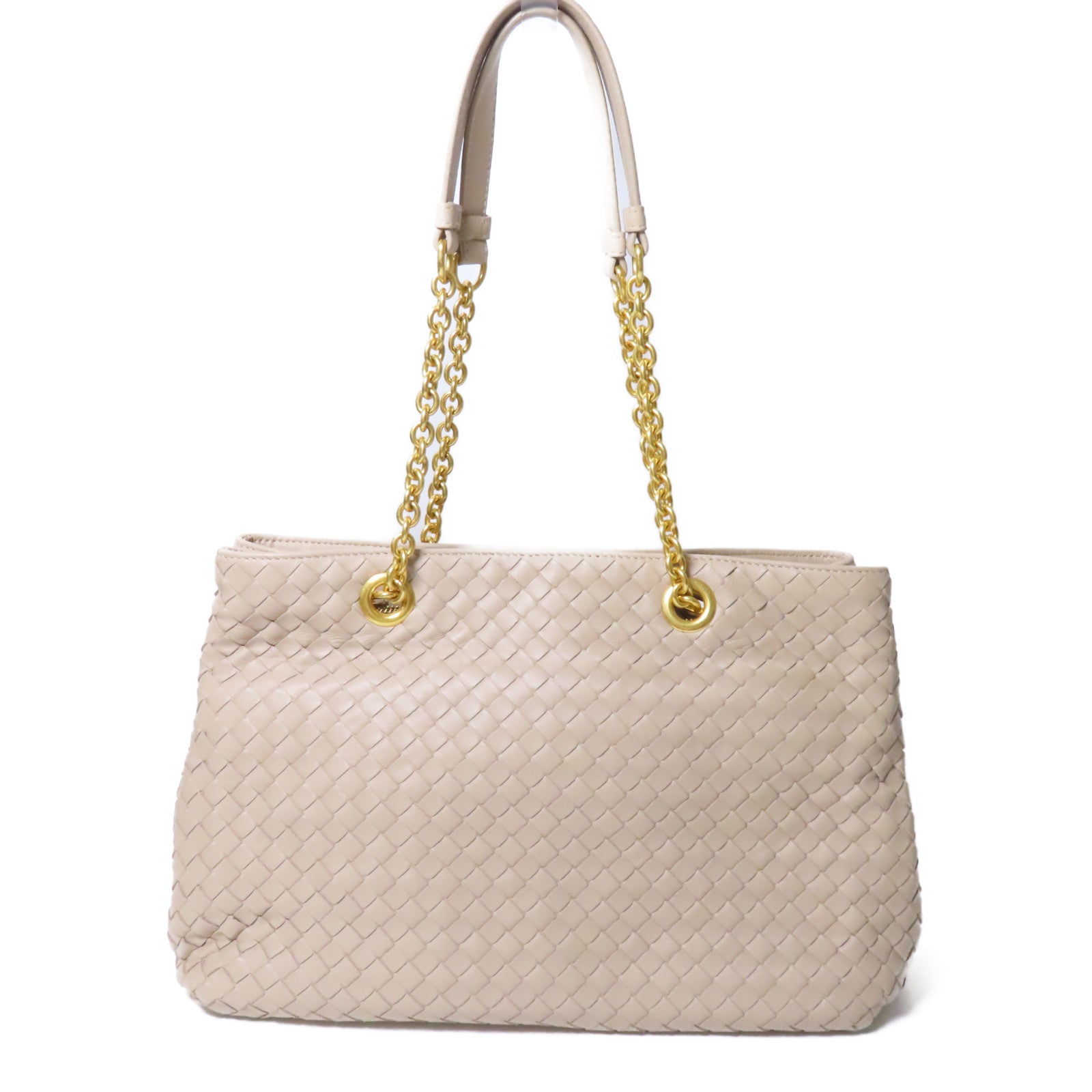 BOTTEGA VENETA 織紋皮革Shoulder Bag金扣鏈帶肩背袋米色