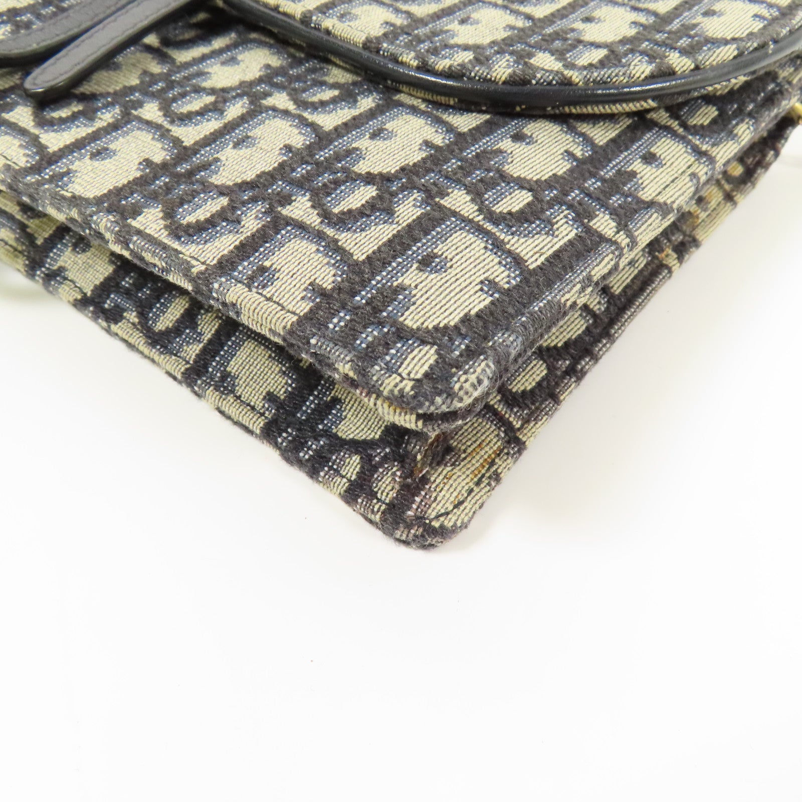 Dior CD GHW Saddle Pouch with Chain Shoulder Bag Canvas Navy