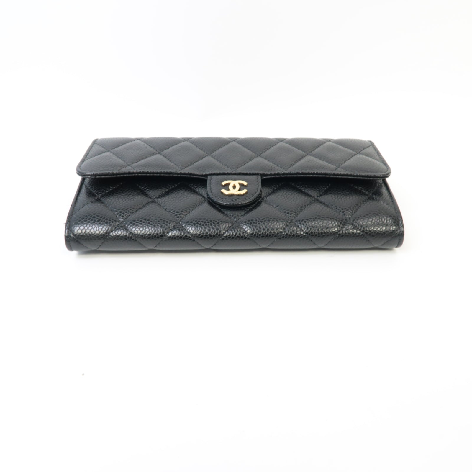 CHANEL 【激減優惠】菱格Caviar皮革Long Wallet金扣長錢包黑色