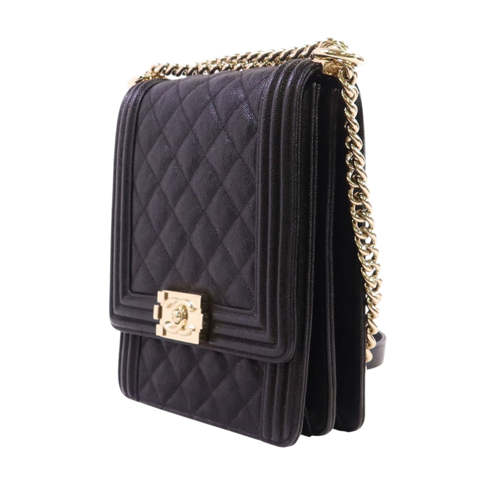 CHANEL 牛皮皮革Boy金扣鏈帶肩背袋